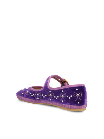 Ballerina Mary-Jane Endouce in velluto viola con ricamo fiocchi e perle 7W2S0MQ8BNU A7R VALENTINO GARAVANI
