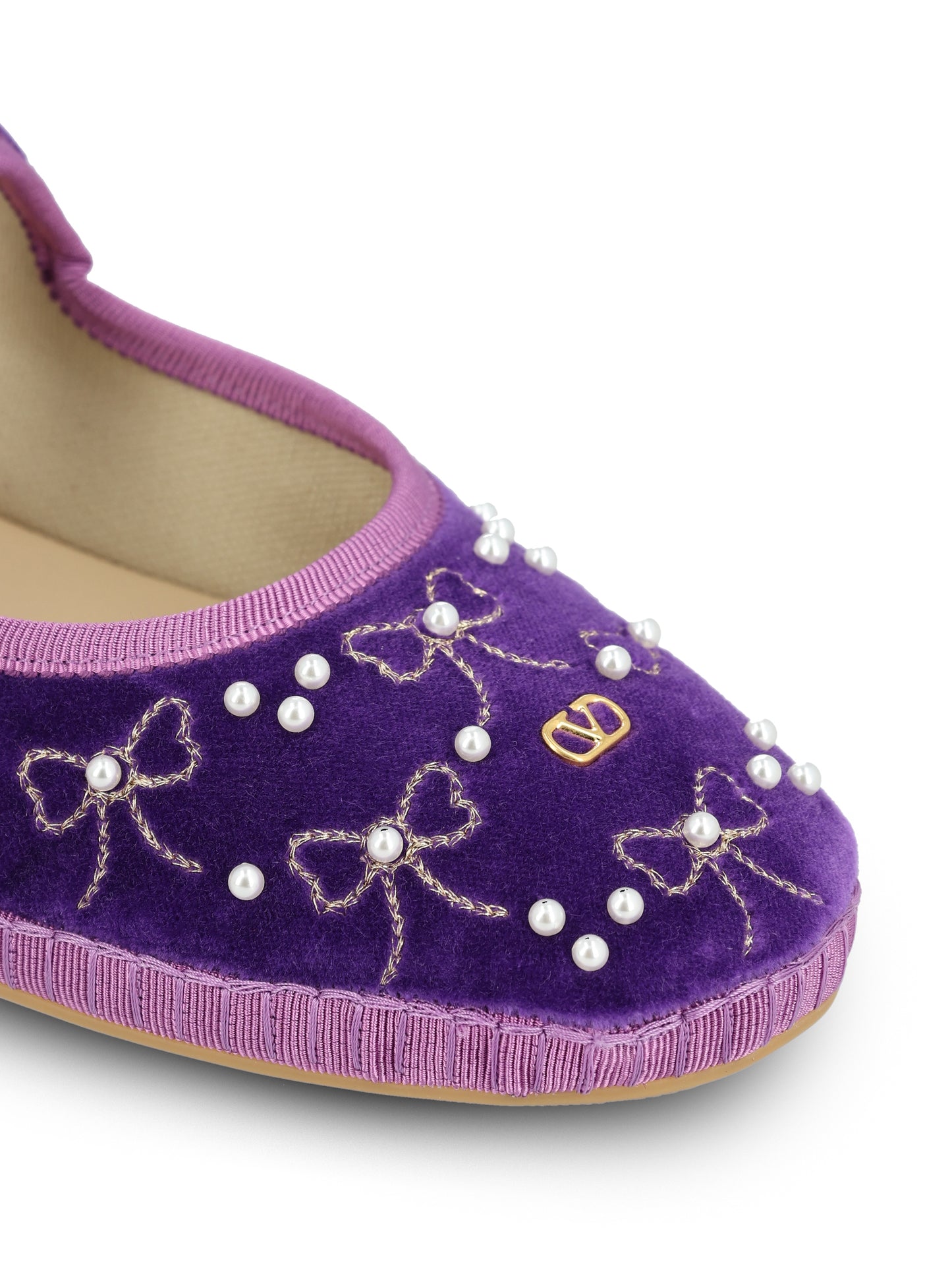 Ballerina Mary-Jane Endouce in velluto viola con ricamo fiocchi e perle 7W2S0MQ8BNU A7R VALENTINO GARAVANI