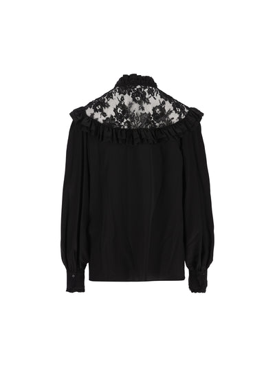 Blusa a collo alto con volant in crêpe de chine e pizzo CH26AHT40005 001 CHLOE'