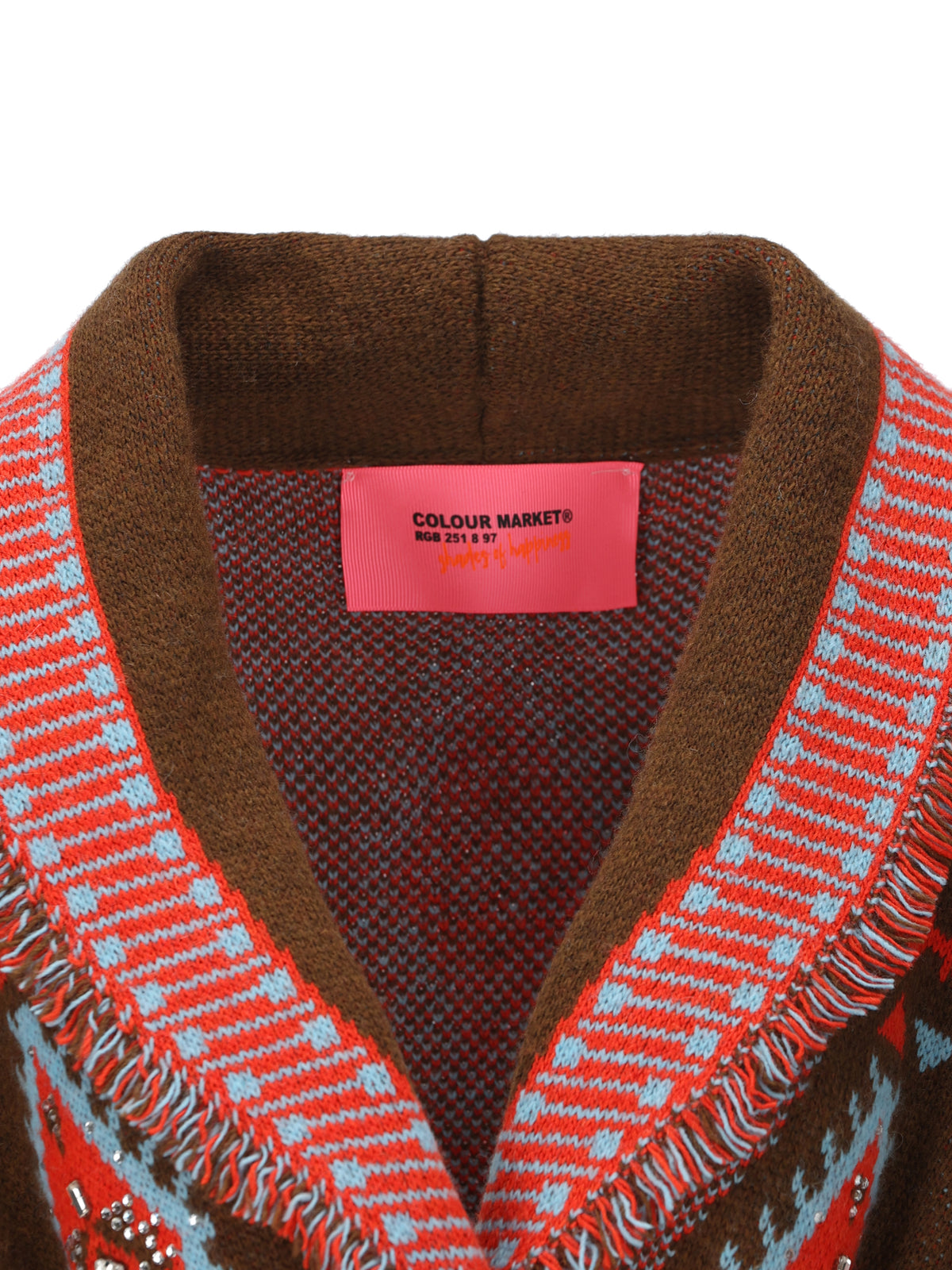 Cardigan raelizzato in misto lana. 22600-71_S CHOCO/RED COLOUR MARKET