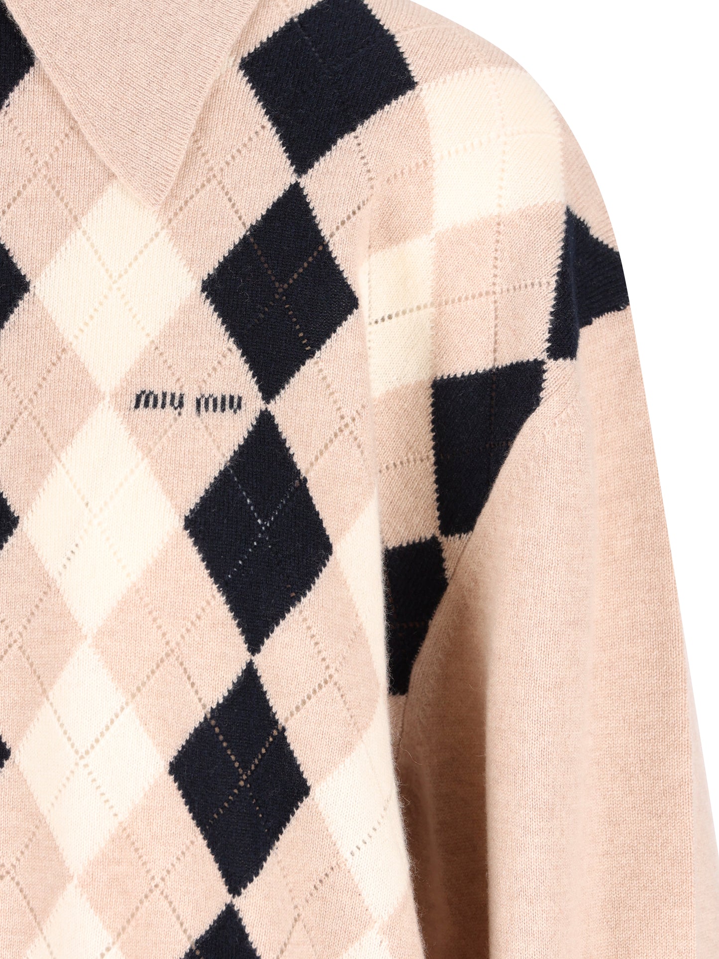 Polo in Cashmere Miu Miu Argyle con Mezza Zip MML08B 6033F0006 MIU MIU