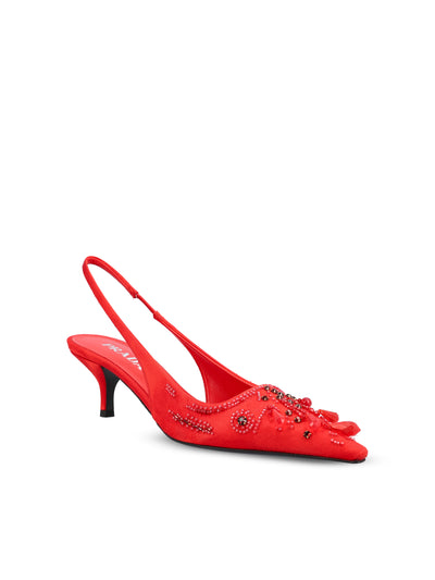 Décolleté slingback in raso con ricami 1I640O 3F7IF0011 PRADA