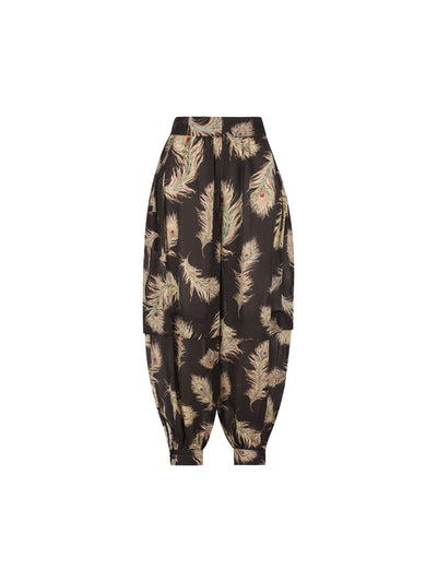 Pantalone in seta con stampa piume di pavone 4843PF261 BLKFEA ZIMMERMANN