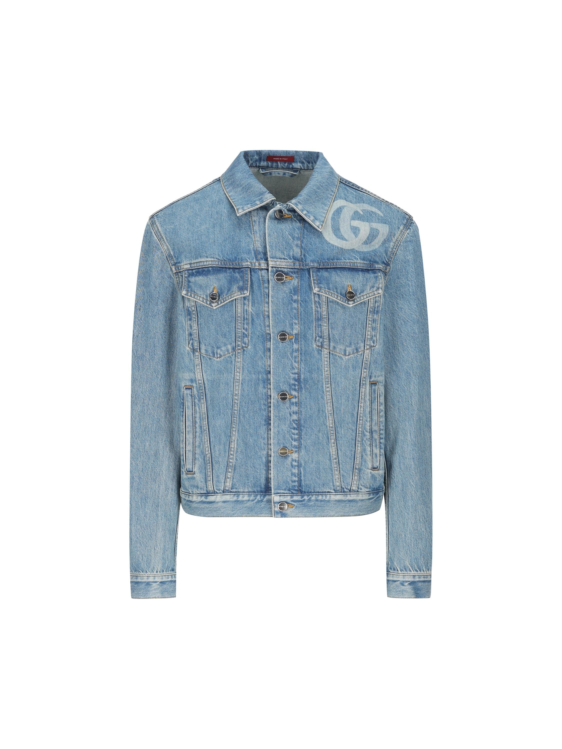 gucci gジャン GG reversible denim jacket in blue and beige and ebony