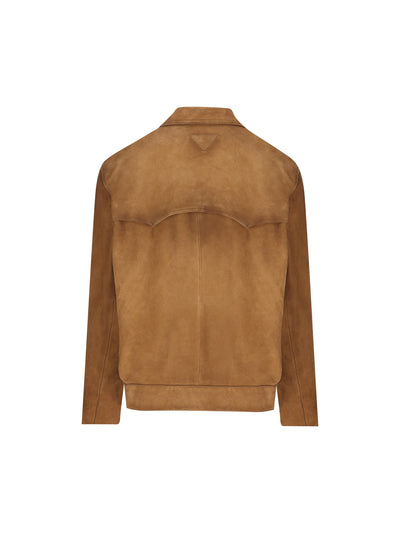 Giacca in pelle scamosciata tabacco UPW567 1V97F0005 PRADA