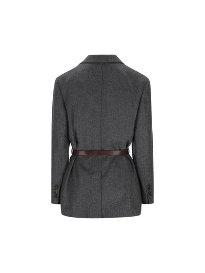 Giacca in lana e cashmere con cintura in pelle MB1627645 C032 BRUNELLO CUCINELLI 