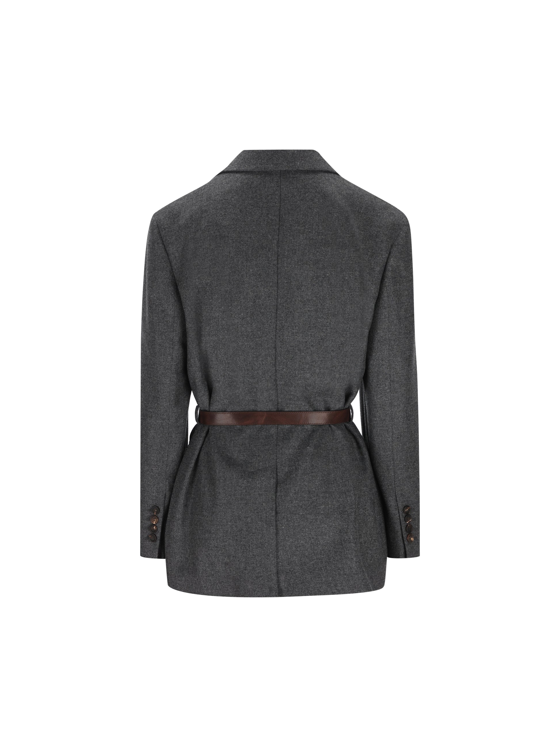 Giacca in lana e cashmere con cintura in pelle MB1627645 C032 BRUNELLO CUCINELLI 