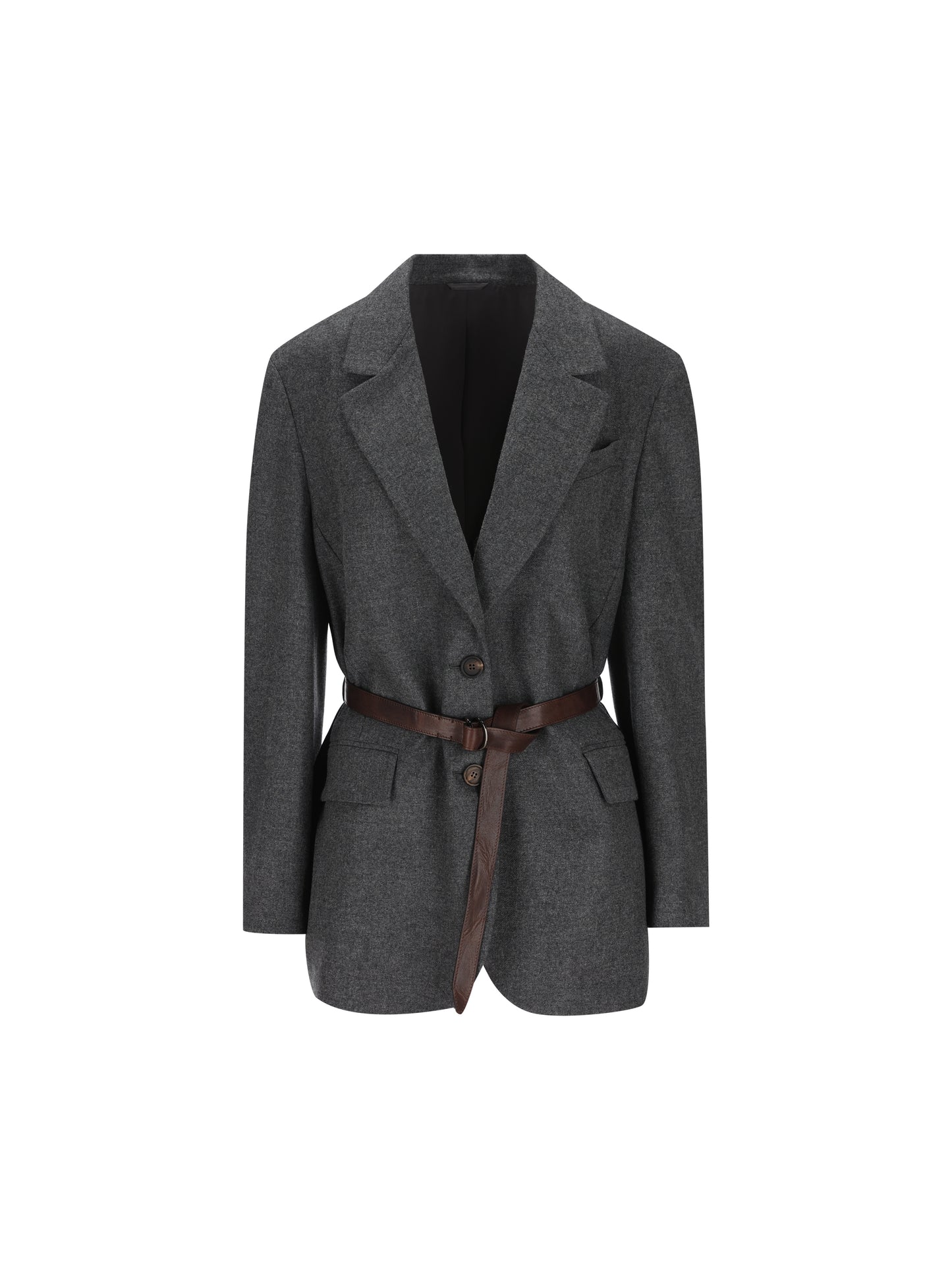 Giacca in lana e cashmere con cintura in pelle MB1627645 C032 BRUNELLO CUCINELLI 