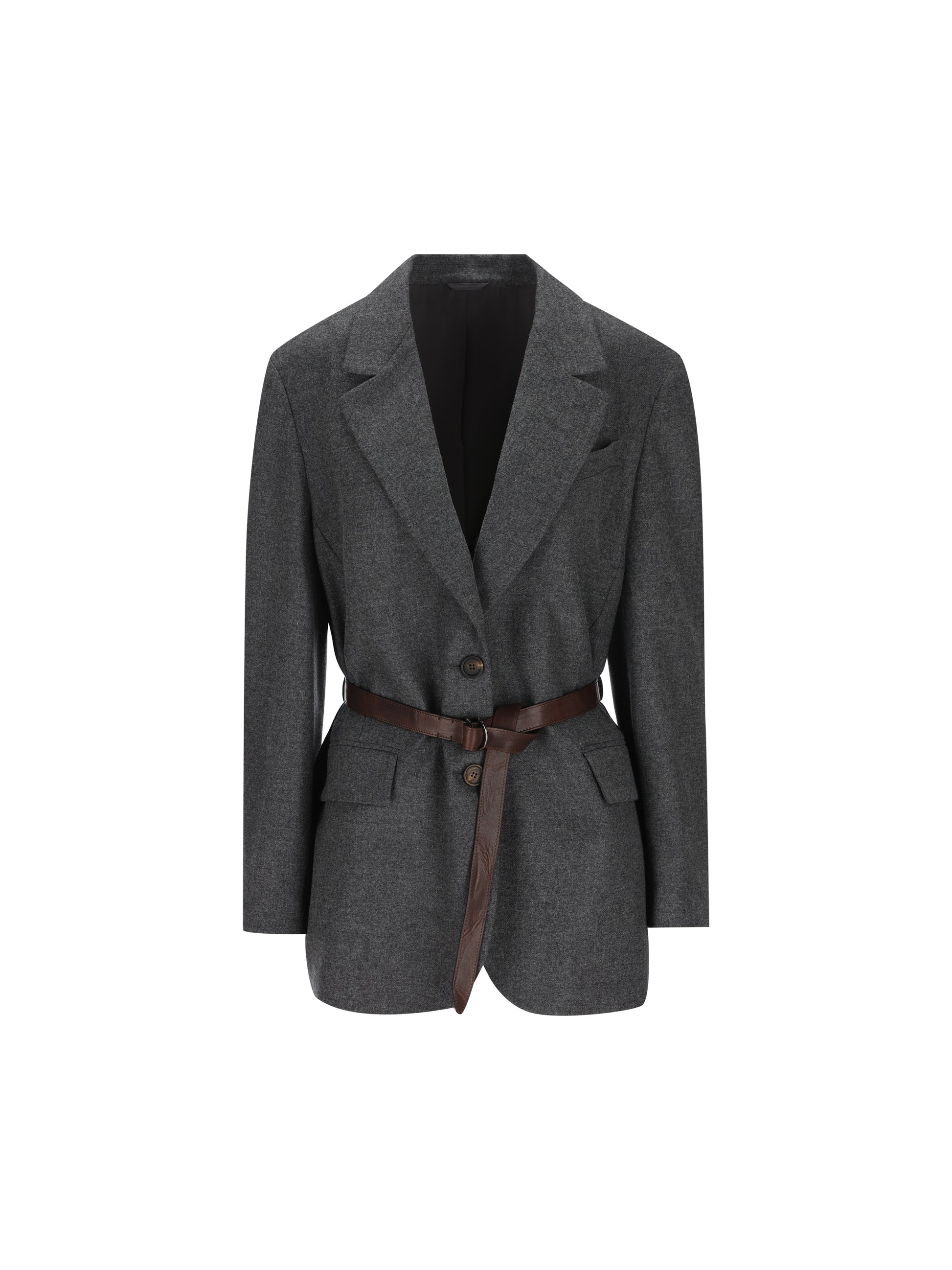 Giacca in lana e cashmere con cintura in pelle MB1627645 C032 BRUNELLO CUCINELLI 