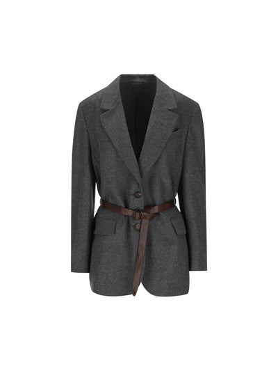 Giacca in lana e cashmere con cintura in pelle MB1627645 C032 BRUNELLO CUCINELLI 