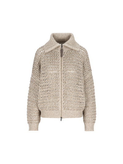 Cardigan Dazzling in Lana Vergine Soft e Cashmere a Rete MGO378806 CVA05 BRUNELLO CUCINELLI 