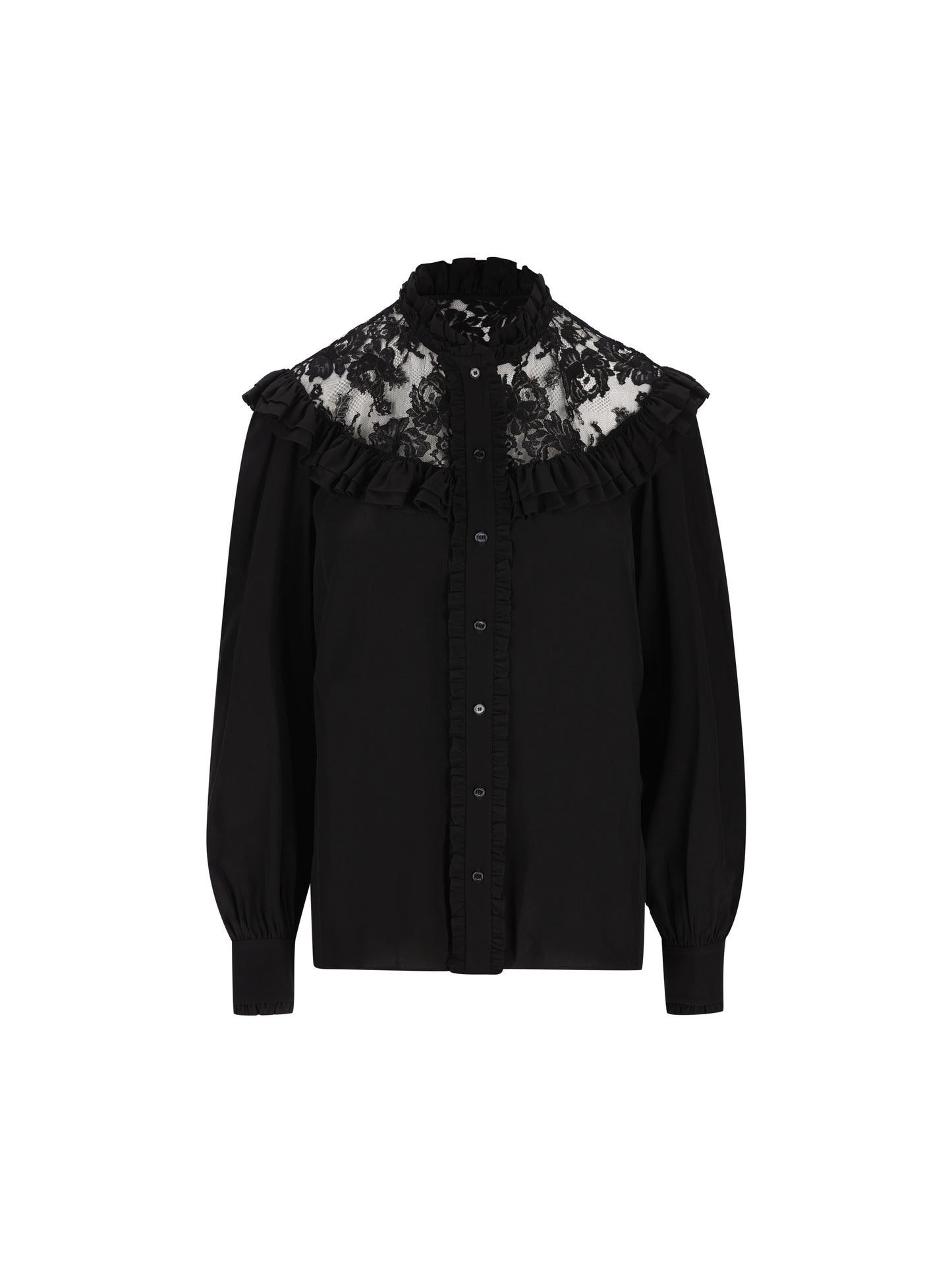 Blusa a collo alto con volant in crêpe de chine e pizzo CH26AHT40005 001 CHLOE' 