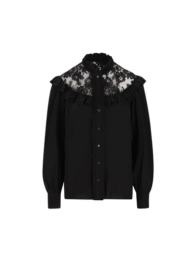 Blusa a collo alto con volant in crêpe de chine e pizzo CH26AHT40005 001 CHLOE' 