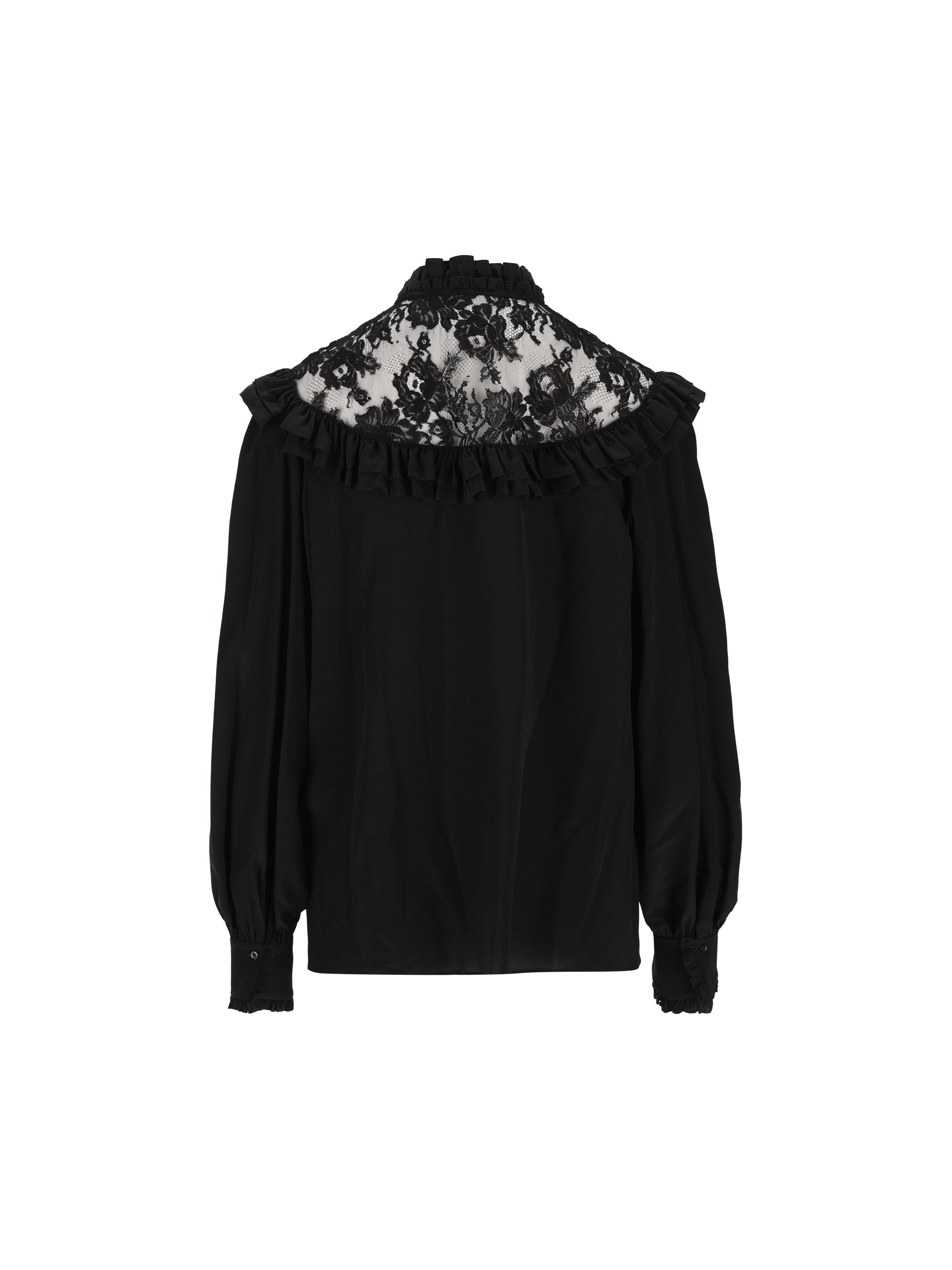 Blusa a collo alto con volant in crêpe de chine e pizzo CH26AHT40005 001 CHLOE' 