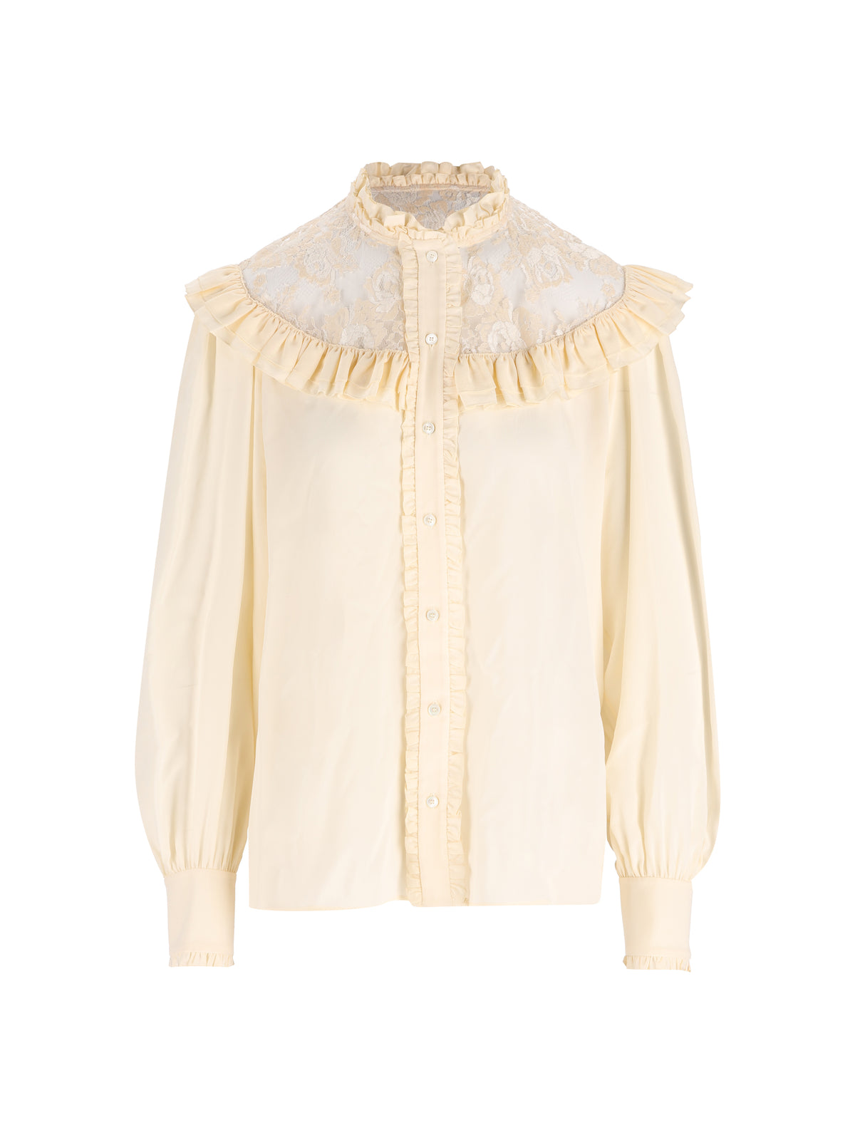 Blusa a collo alto con volant in crêpe de chine e pizzo CH26AHT40005 114 CHLOE' 