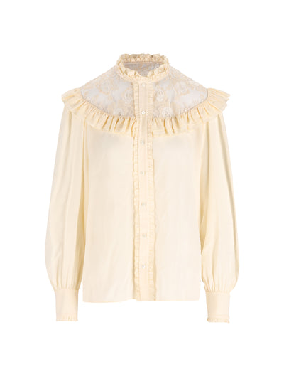 Blusa a collo alto con volant in crêpe de chine e pizzo CH26AHT40005 114 CHLOE' 
