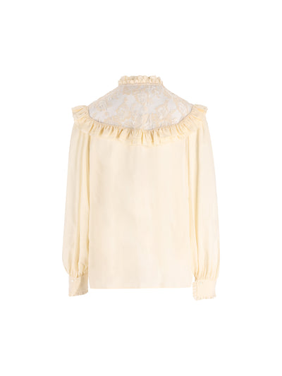 Blusa a collo alto con volant in crêpe de chine e pizzo CH26AHT40005 114 CHLOE' 