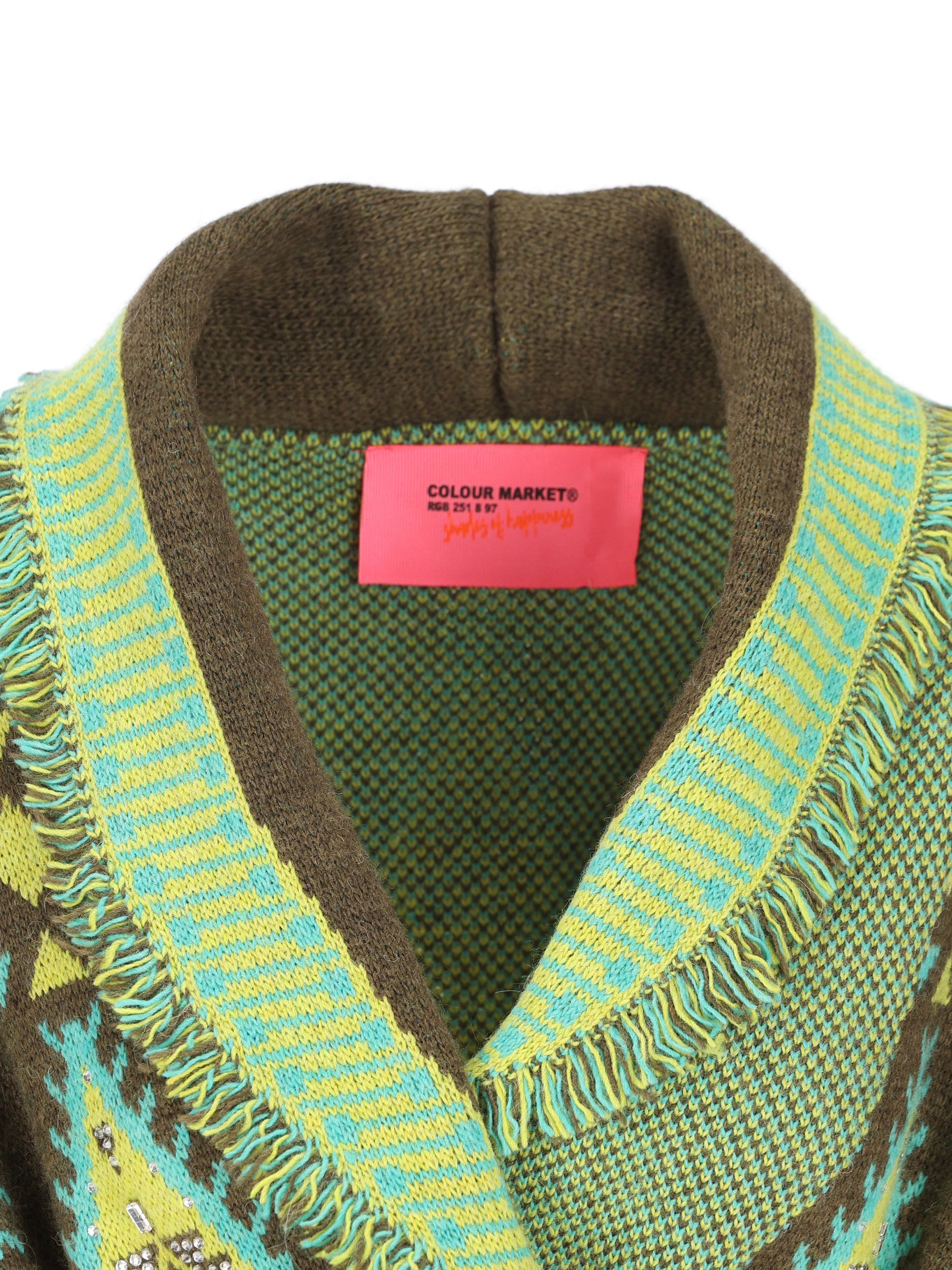 Cardigan realizzato in acrilico. 22600-71 MILITARE/TURCHESE COLOUR MARKET 