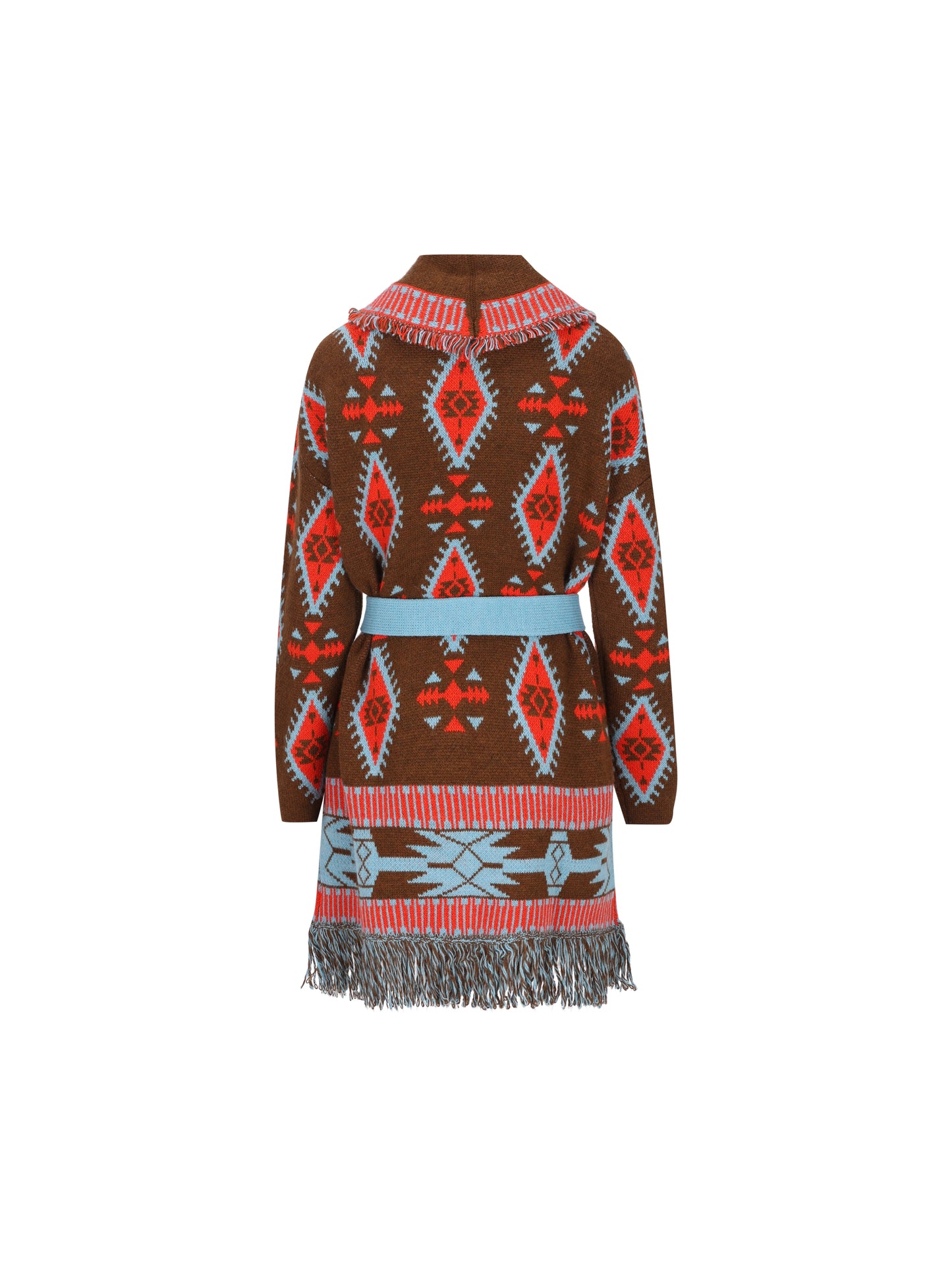 Cardigan realizzato in acrilico. 22600-71 MOKA/RED COLOUR MARKET 
