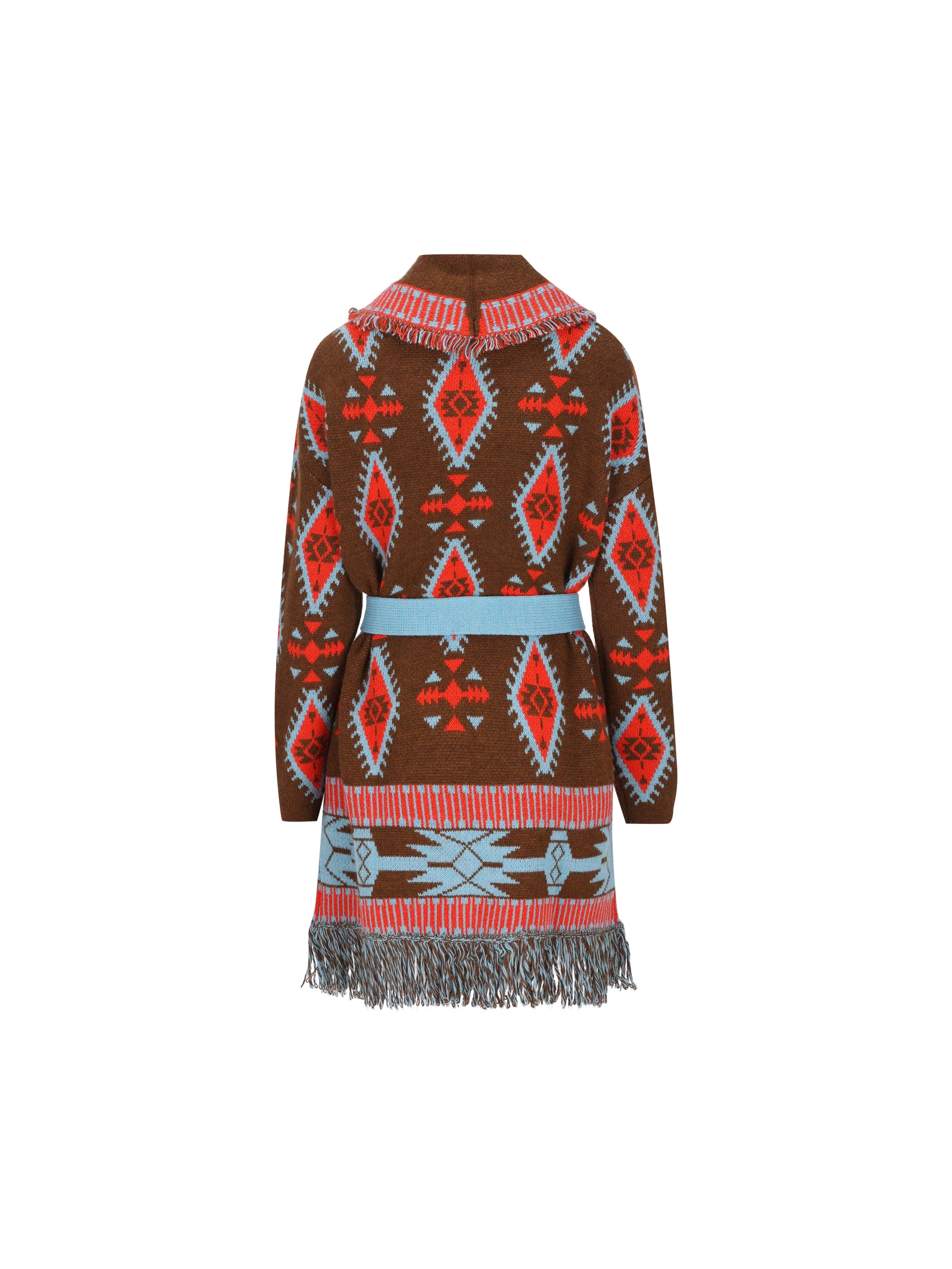 Cardigan realizzato in acrilico. 22600-71 MOKA/RED COLOUR MARKET 