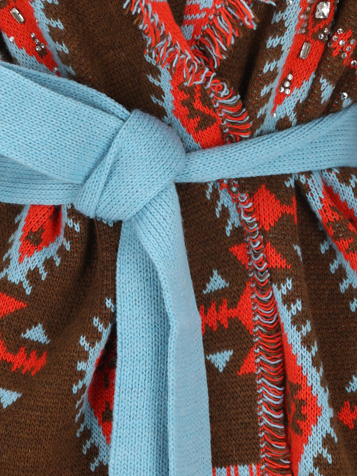 Cardigan raelizzato in misto lana. 22600-71_S CHOCO/RED COLOUR MARKET 