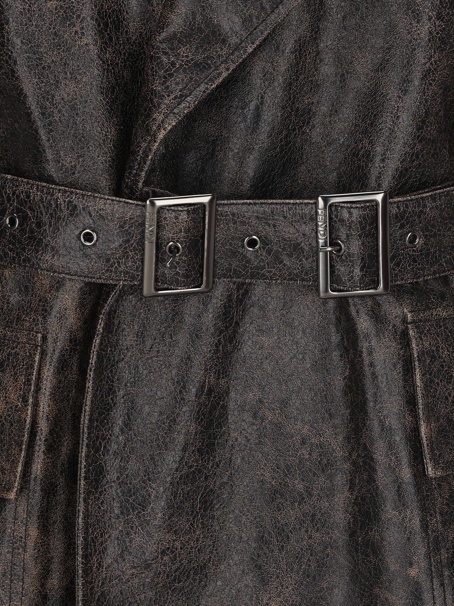 Trench in pelle ebano crackled FPJ165 B1OPF0TU7 FENDI 