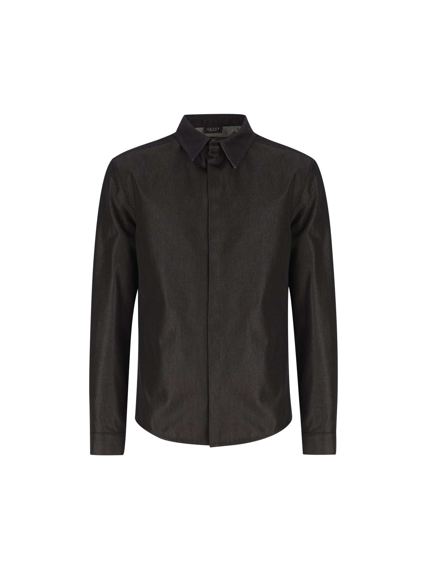 Camicia slim in seta e cotone nero con ricamo Incrocio GG A0041C XDDBI1000 GUCCI 