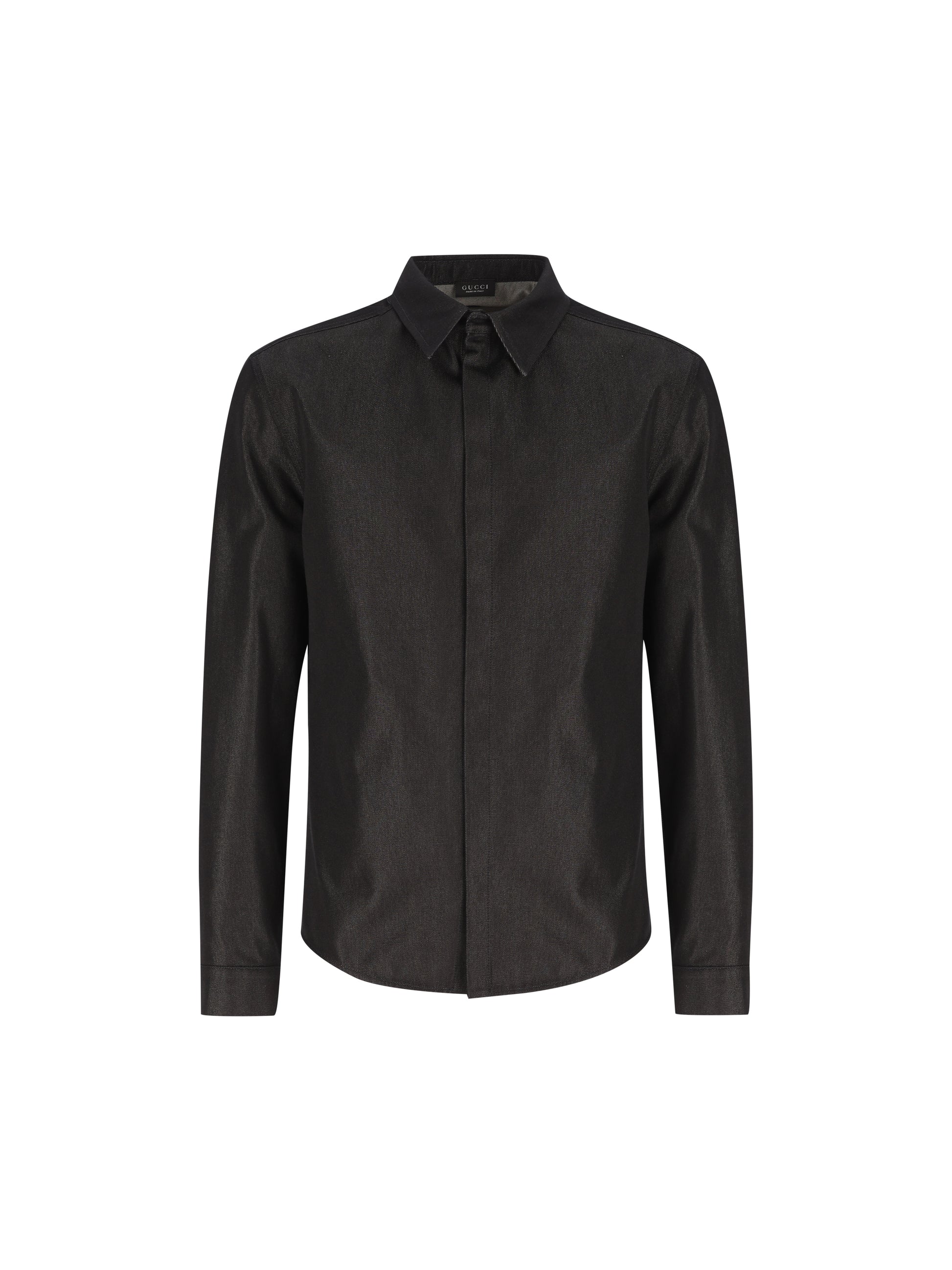 Camicia slim in seta e cotone nero con ricamo Incrocio GG A0041C XDDBI1000 GUCCI 