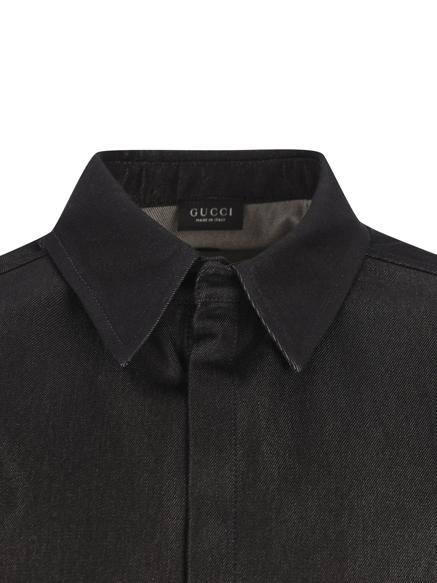 Camicia slim in seta e cotone nero con ricamo Incrocio GG A0041C XDDBI1000 GUCCI 
