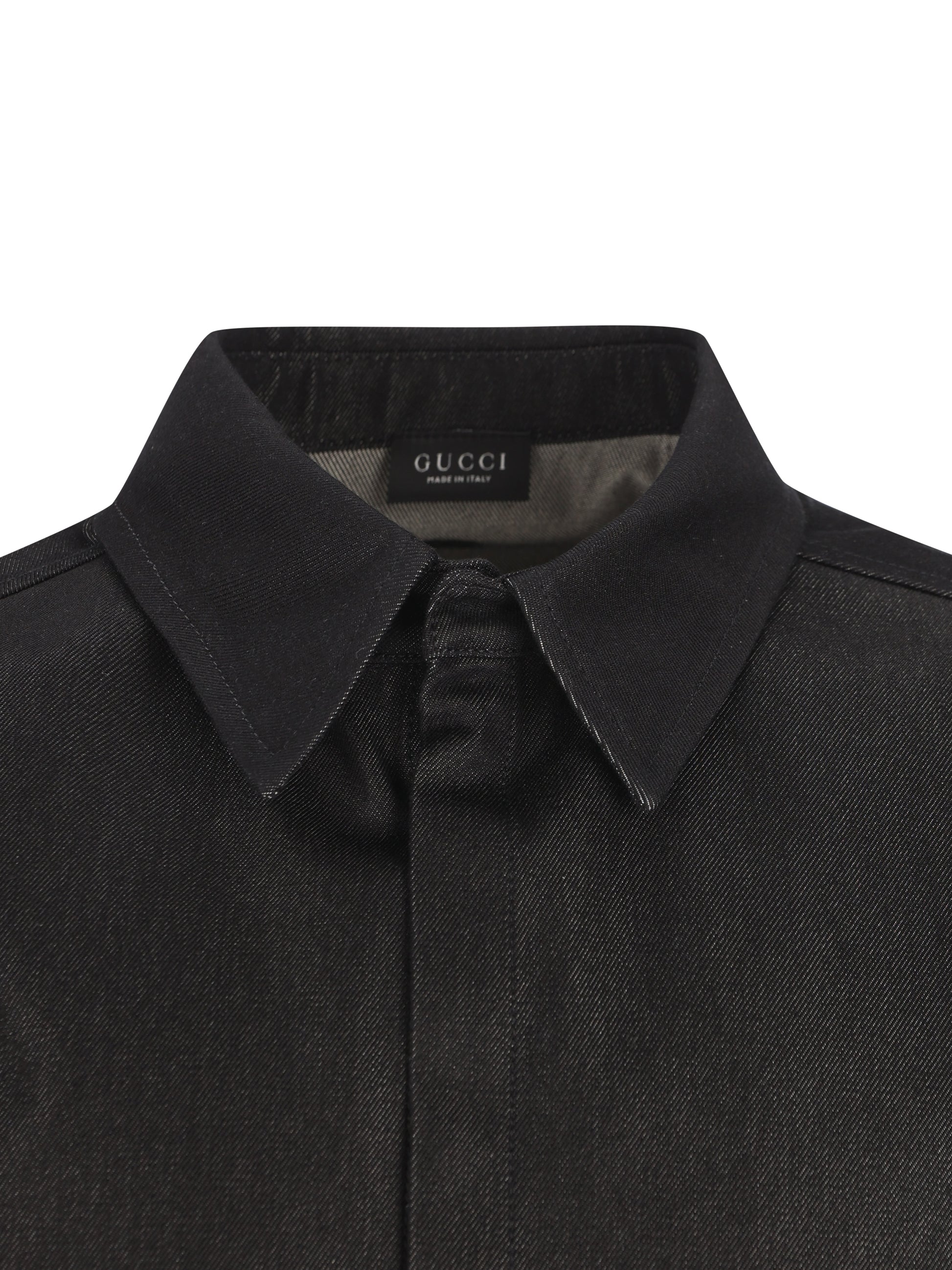 Camicia slim in seta e cotone nero con ricamo Incrocio GG A0041C XDDBI1000 GUCCI 