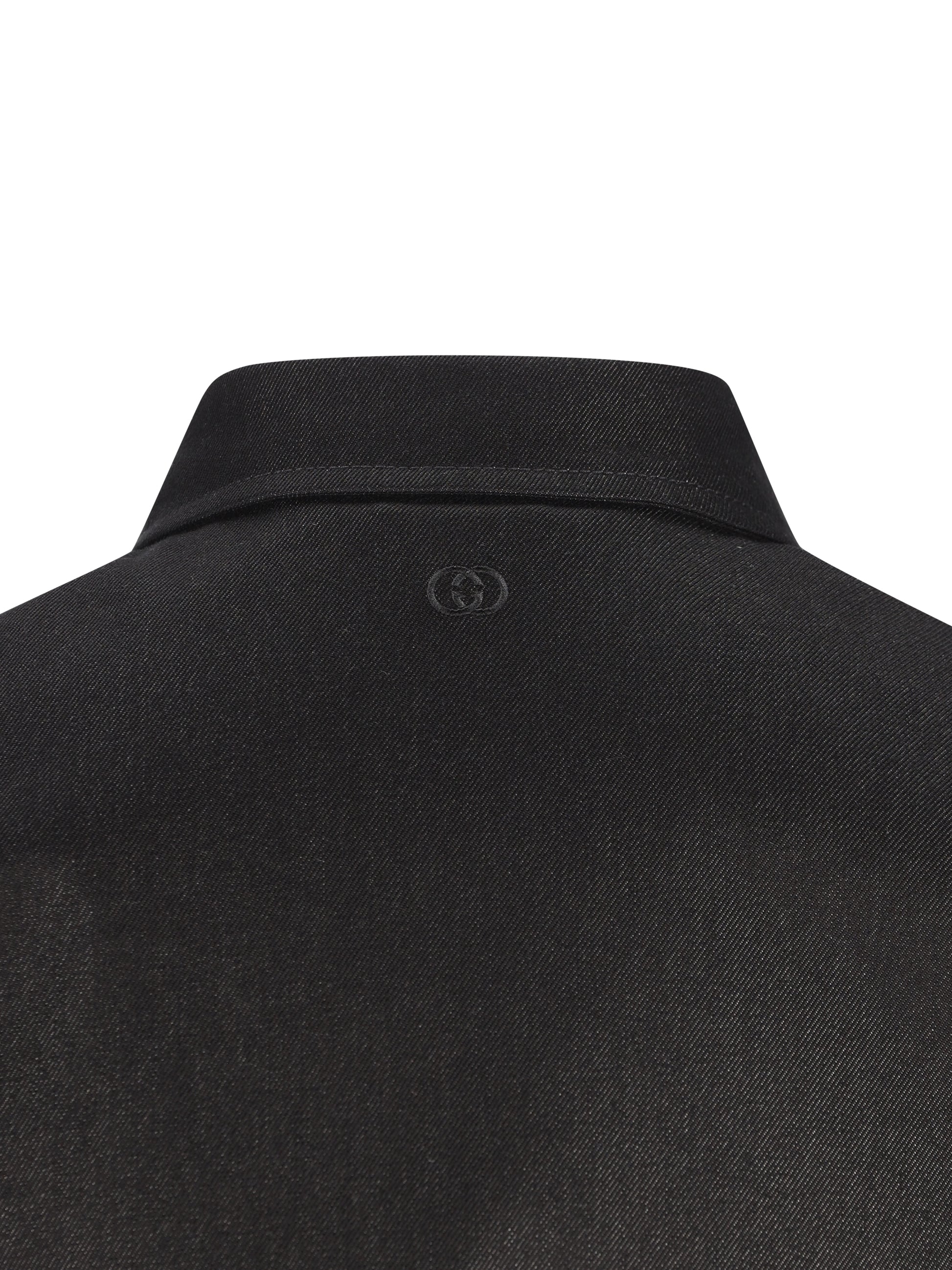 Camicia slim in seta e cotone nero con ricamo Incrocio GG A0041C XDDBI1000 GUCCI 