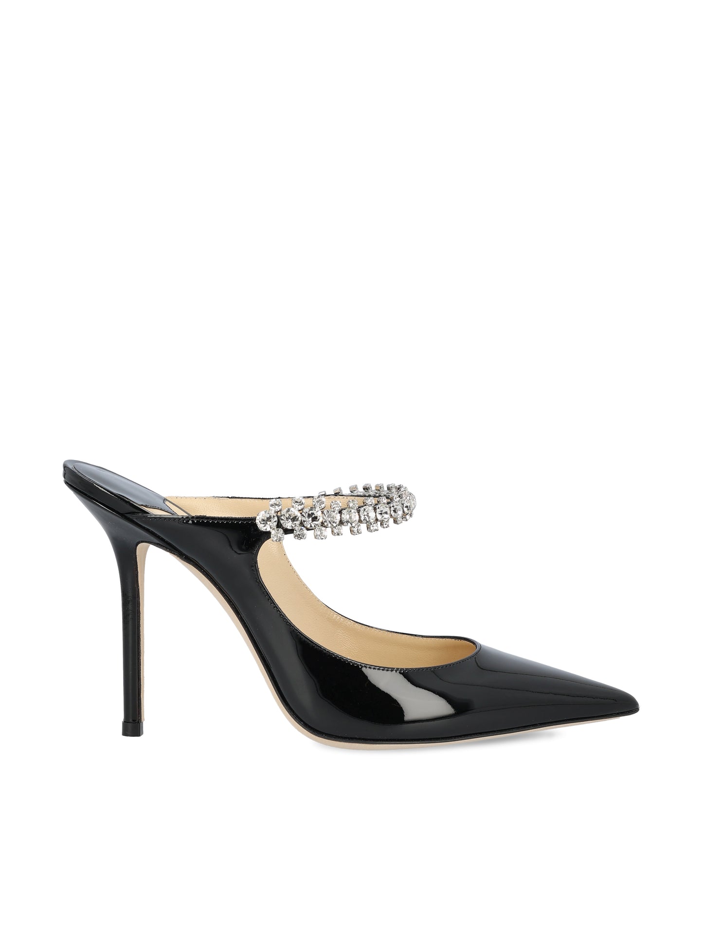 Sabot Bing 100 in Vernice Nera con Cinturino di Cristalli BING 100 PATBLACK JIMMY CHOO 