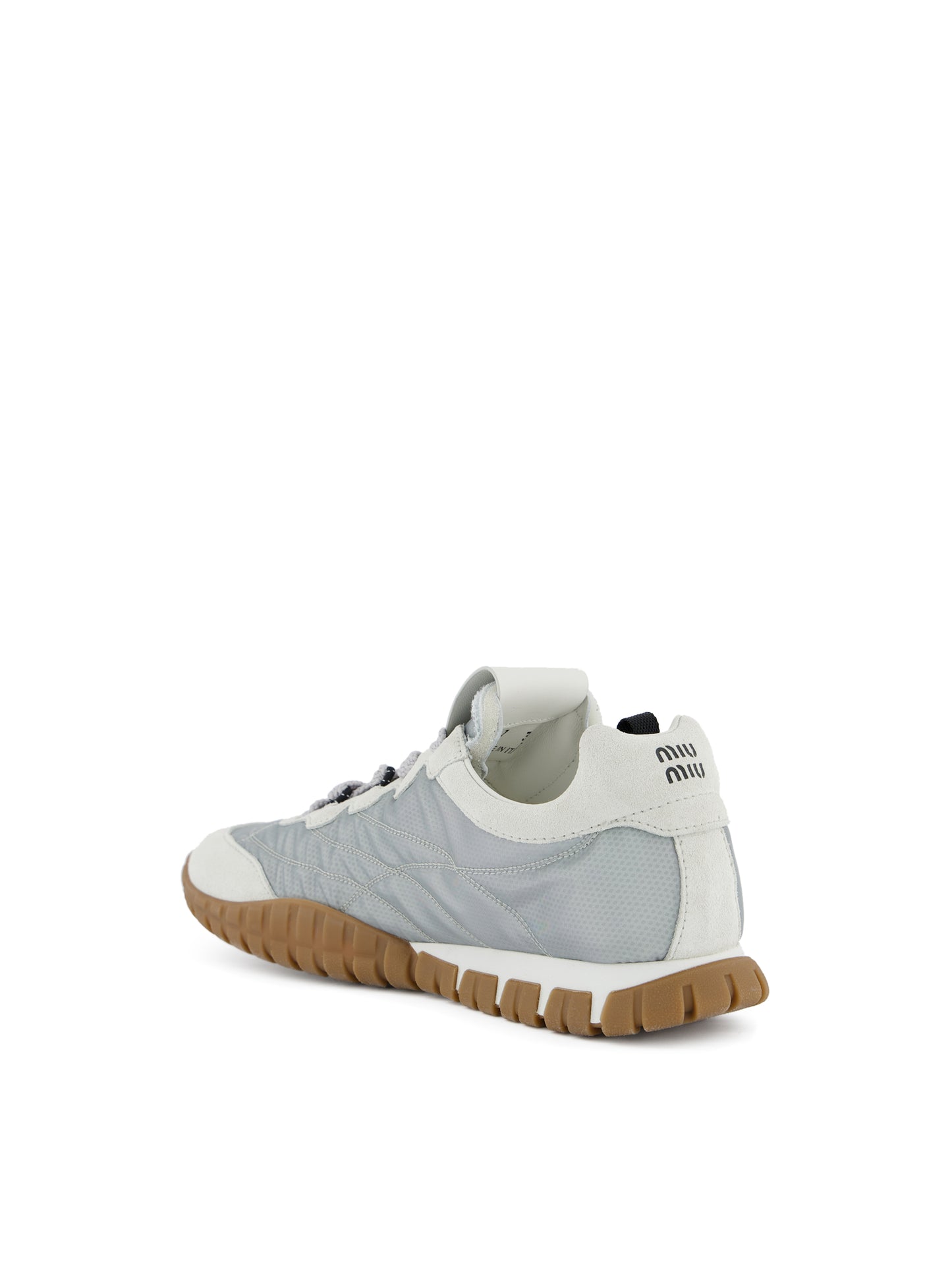 Sneakers Tyre in Tessuto Tecnico e Pelle Scamosciata Alluminio/Bianco 5E417E 3ZOFF0D5X MIU MIU 
