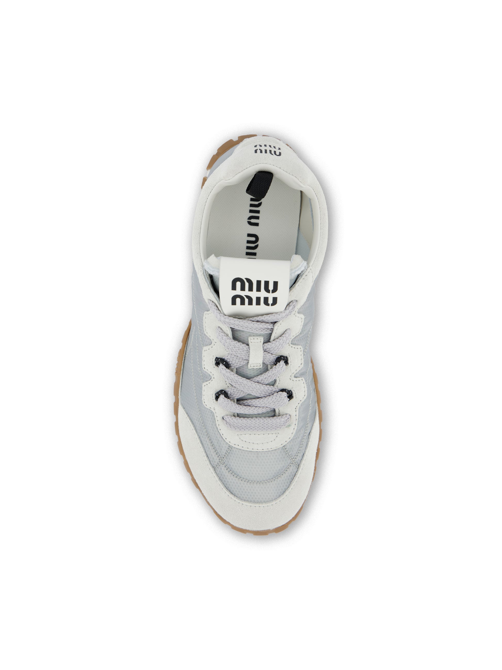 Sneakers Tyre in Tessuto Tecnico e Pelle Scamosciata Alluminio/Bianco 5E417E 3ZOFF0D5X MIU MIU 