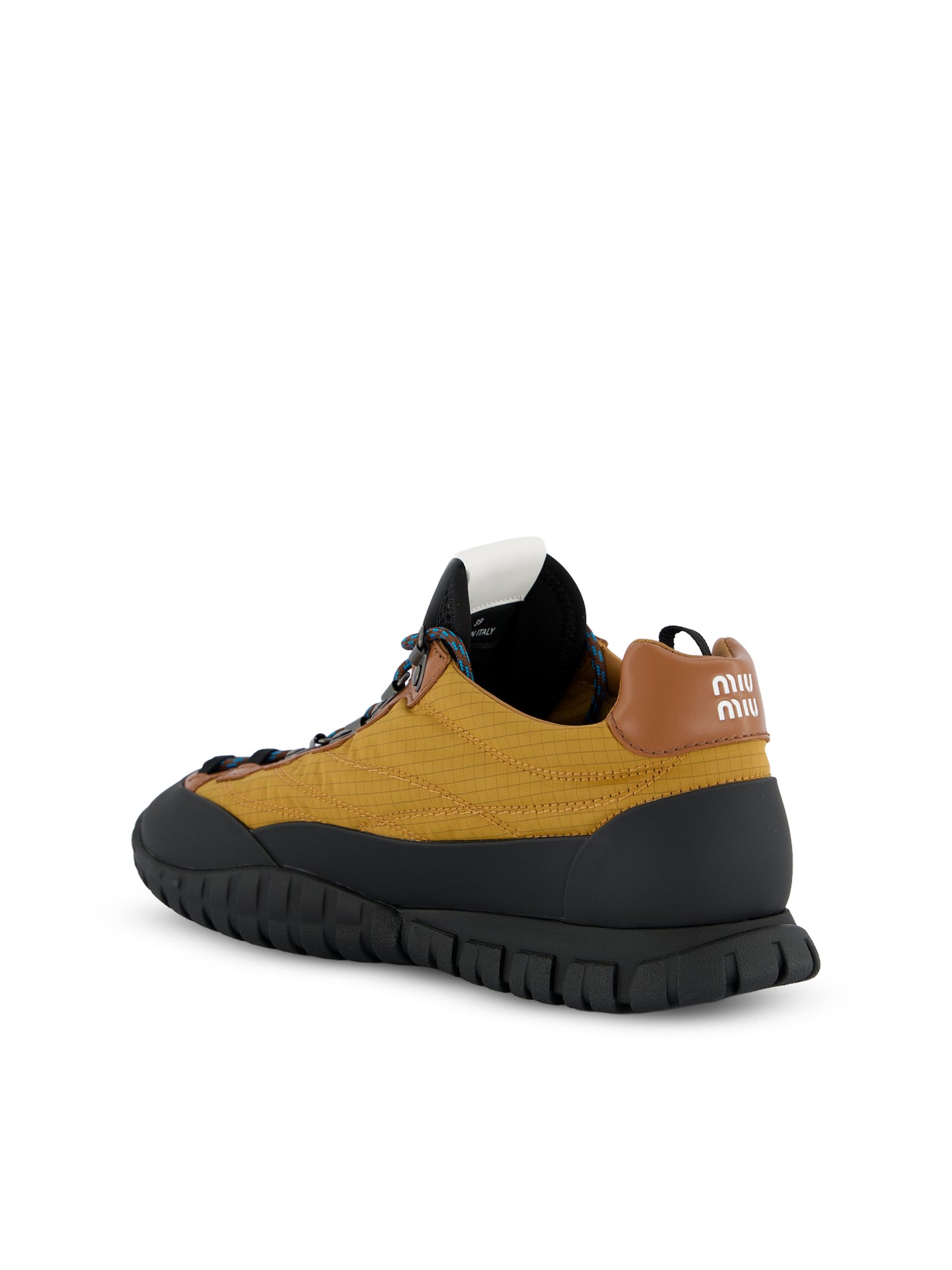 Sneakers in Tessuto Tecnico e Pelle Senape 5E760E FKSF0037 MIU MIU 