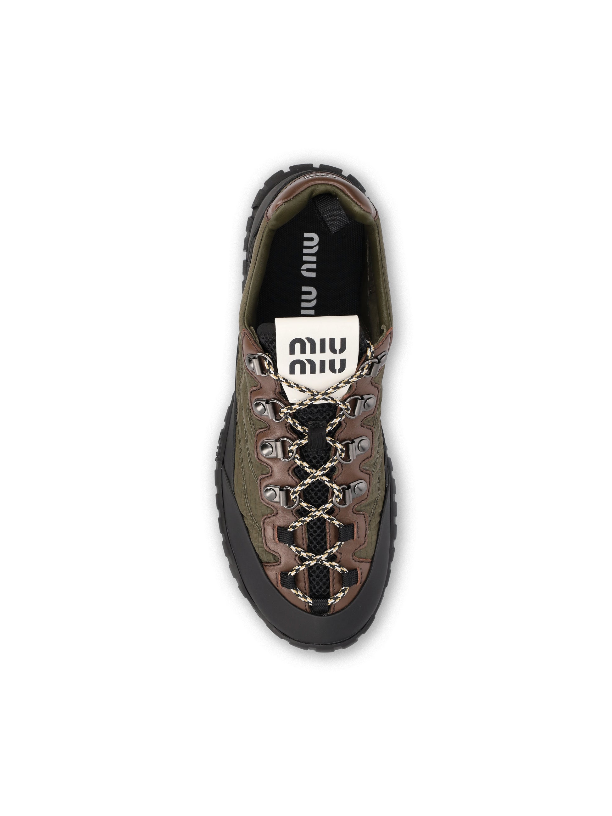 Sneakers in Tessuto Tecnico e Pelle Militare 5E760E FKSF0161 MIU MIU 