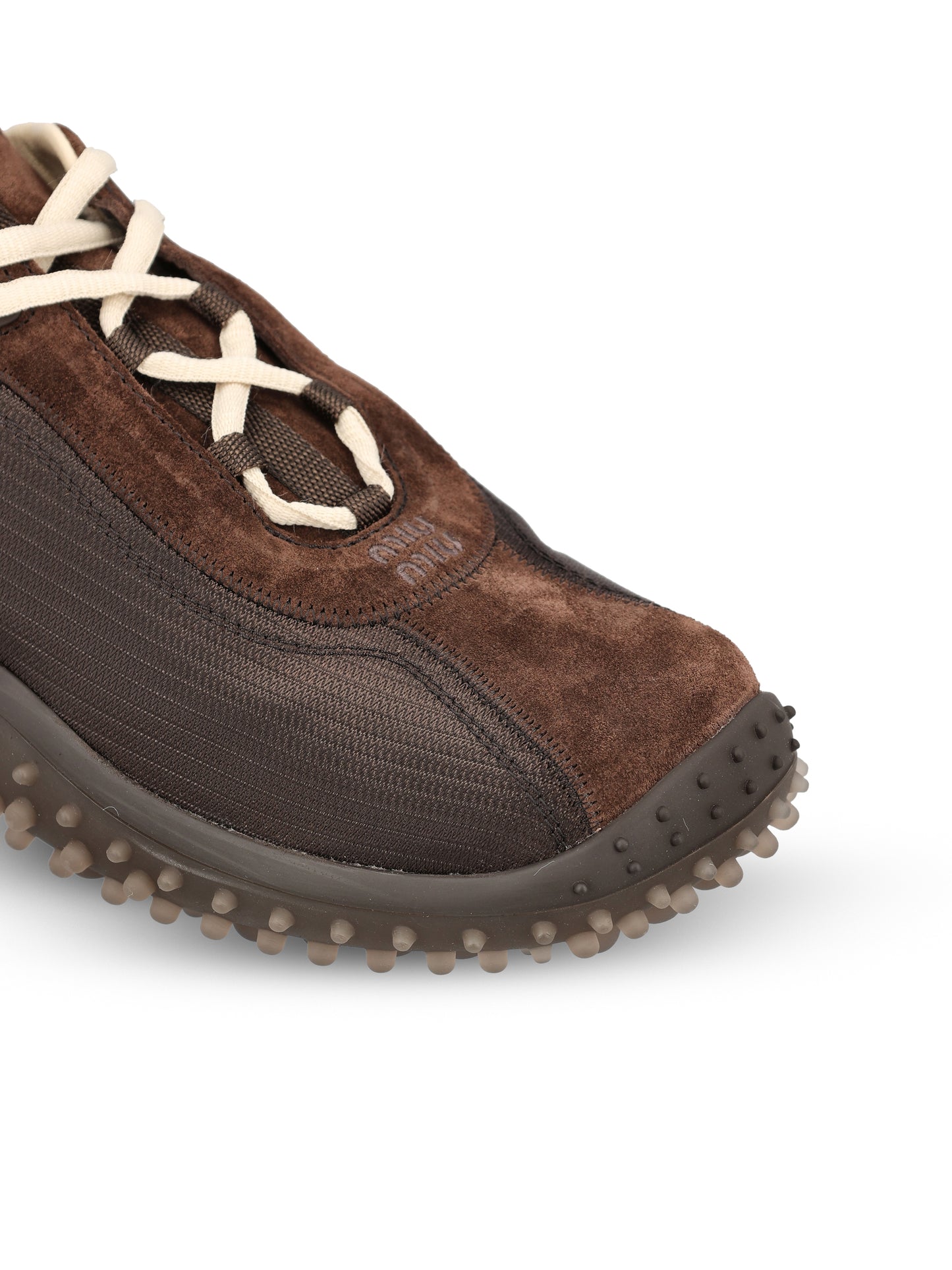 Sneakers realizzate in tessuto e cuoio. 5E806E 3M0KF0003 MIU MIU 