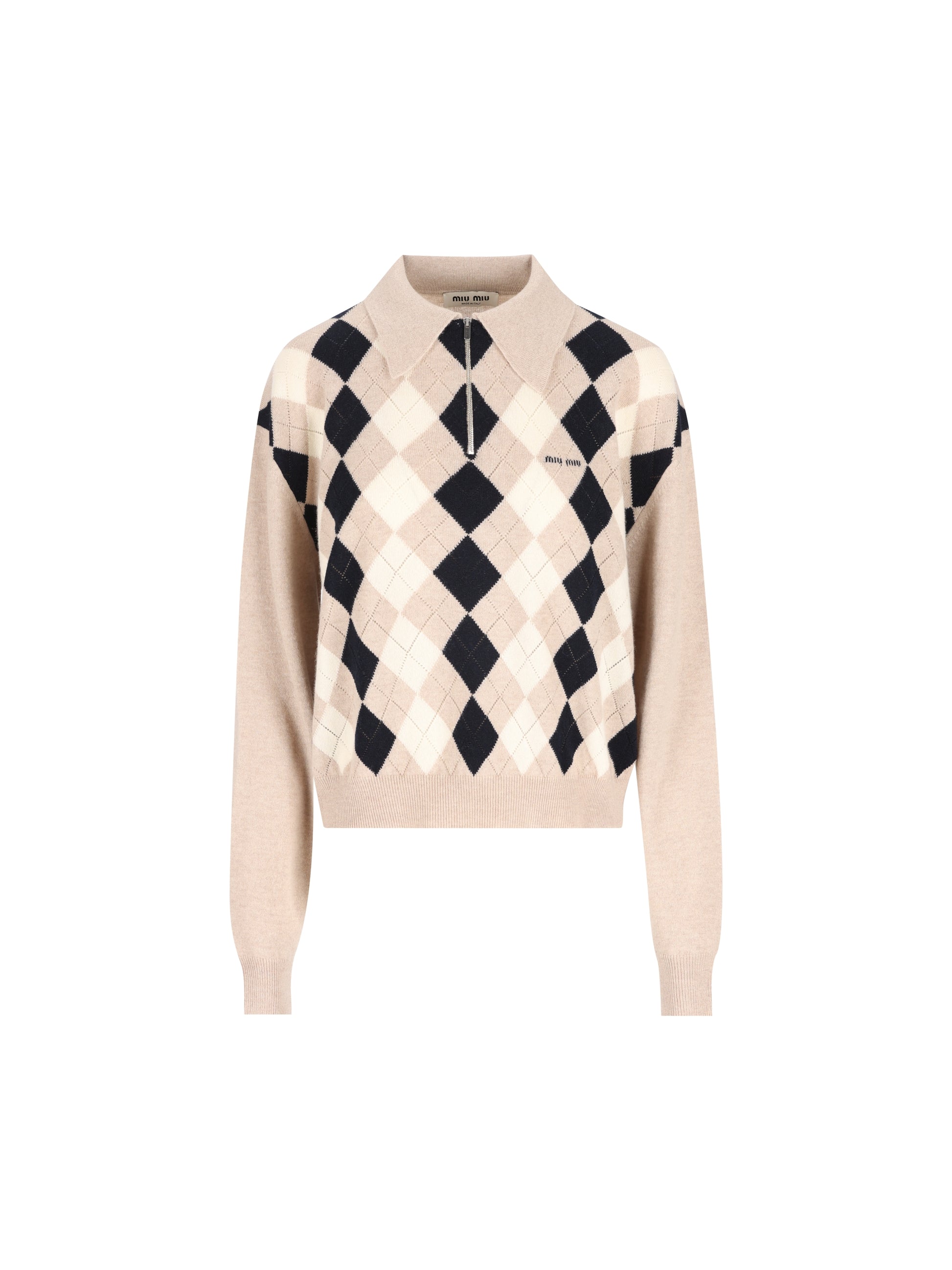 Polo in Cashmere Miu Miu Argyle con Mezza Zip MML08B 6033F0006 MIU MIU 