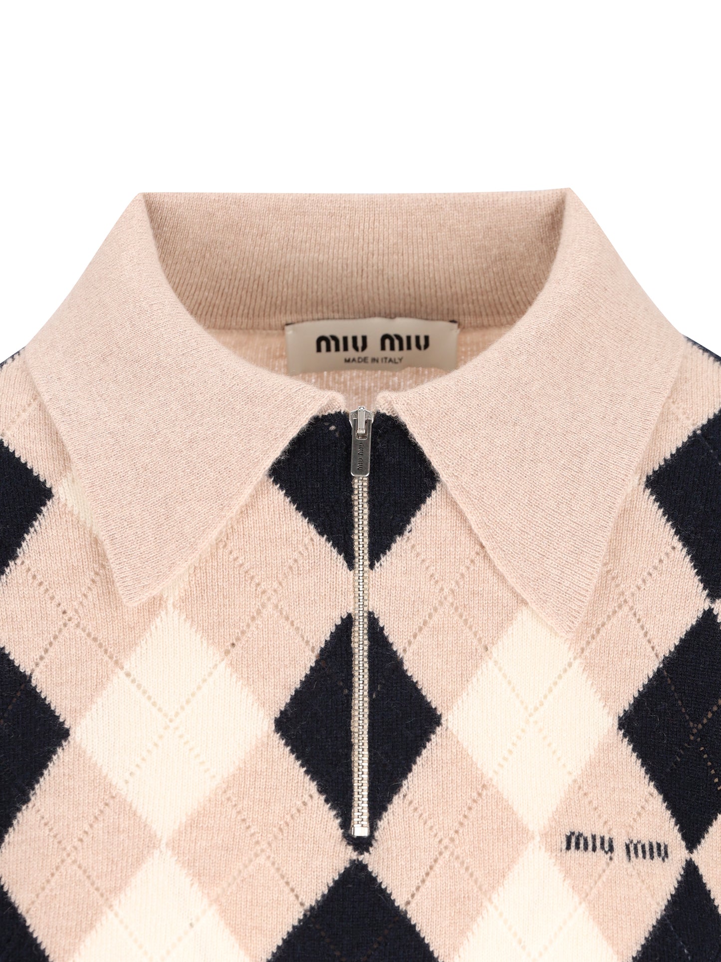 Polo in Cashmere Miu Miu Argyle con Mezza Zip MML08B 6033F0006 MIU MIU 