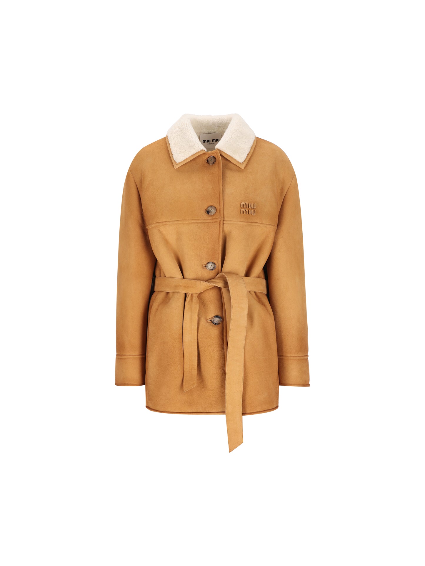 Giacca in Montone con Cintura MPW059 6561F0A9X MIU MIU 