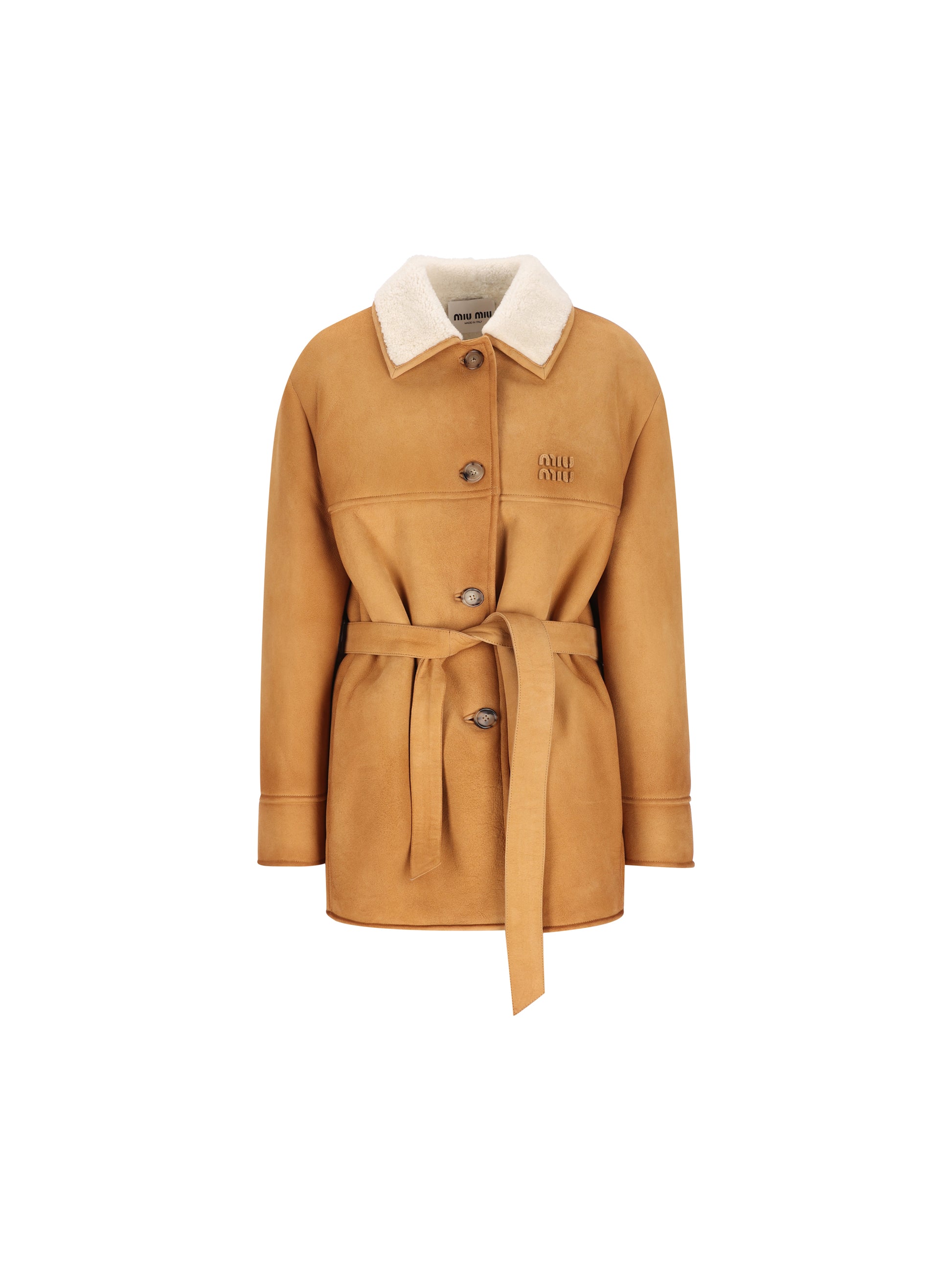 Giacca in Montone con Cintura MPW059 6561F0A9X MIU MIU 