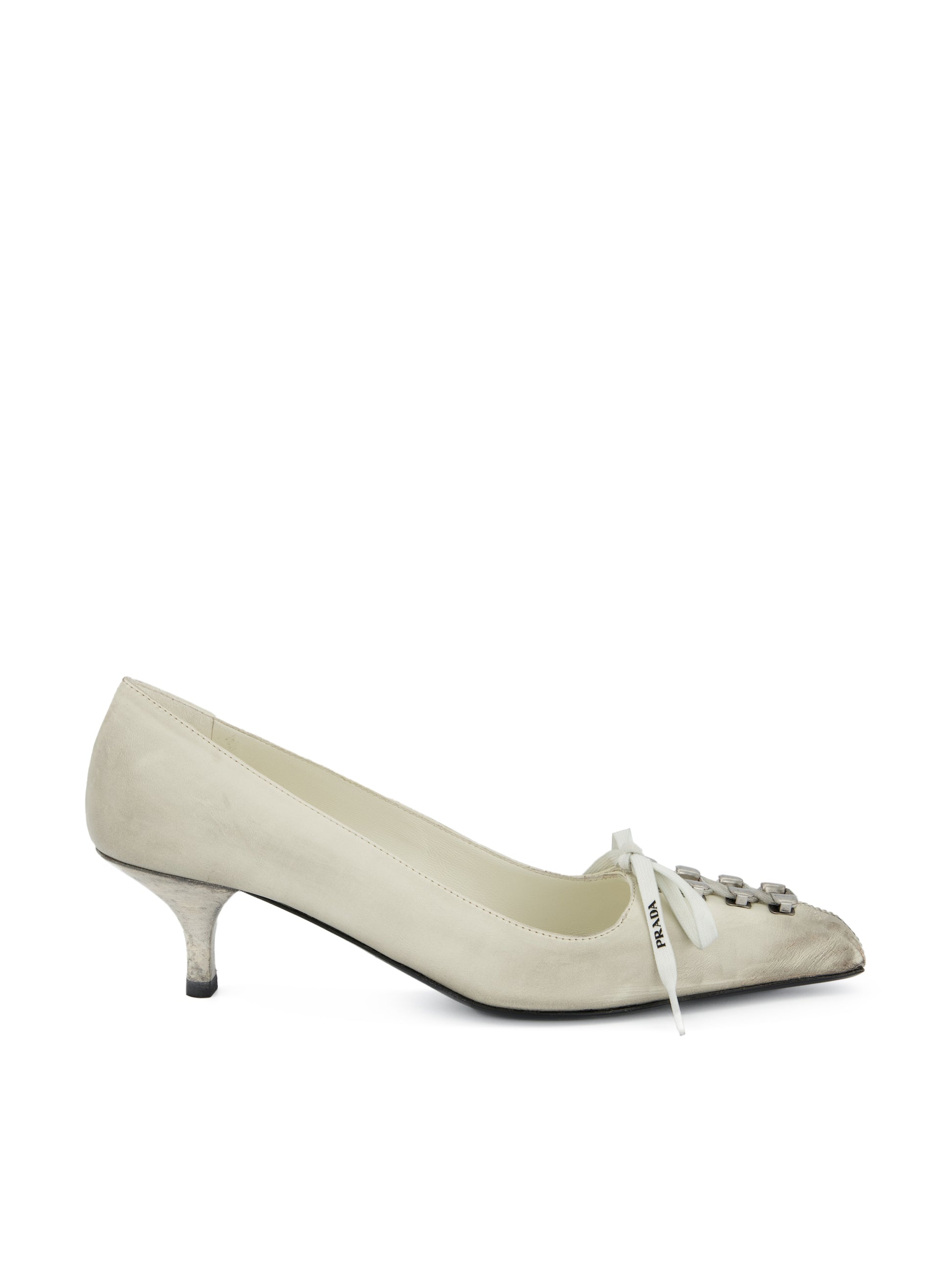 Décolleté in Pelle Effetto Anticato Talco 1I612O V69F0K74 PRADA 