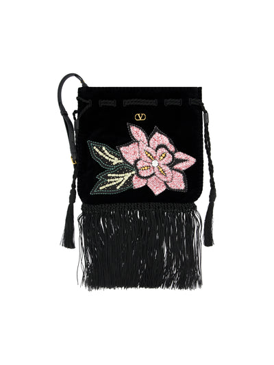 Borsa a Tracolla in Velluto con Ricamo Floreale e Frange 9W2B0T47QMD 7DL VALENTINO GARAVANI 