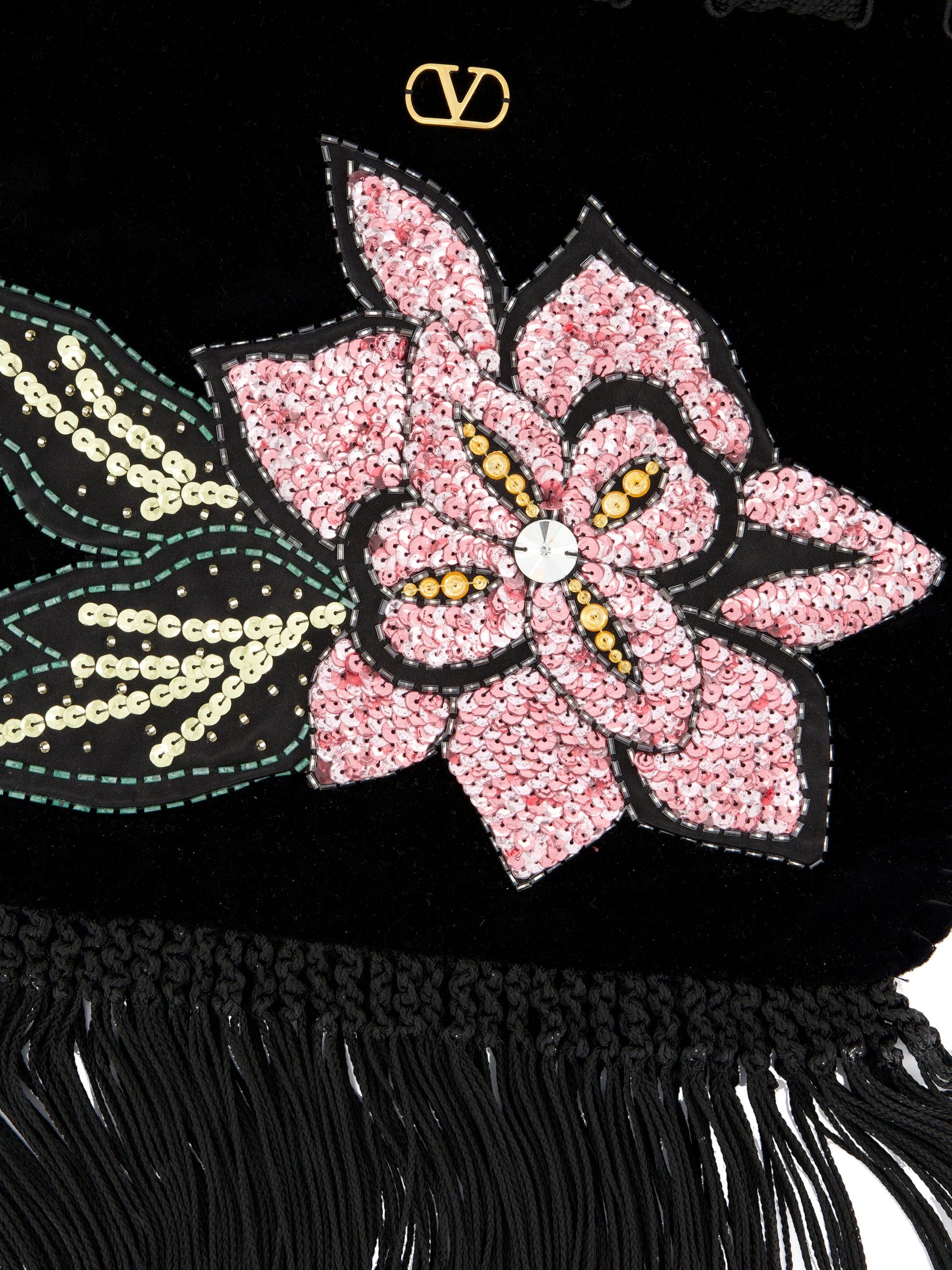 Borsa a Tracolla in Velluto con Ricamo Floreale e Frange 9W2B0T47QMD 7DL VALENTINO GARAVANI 