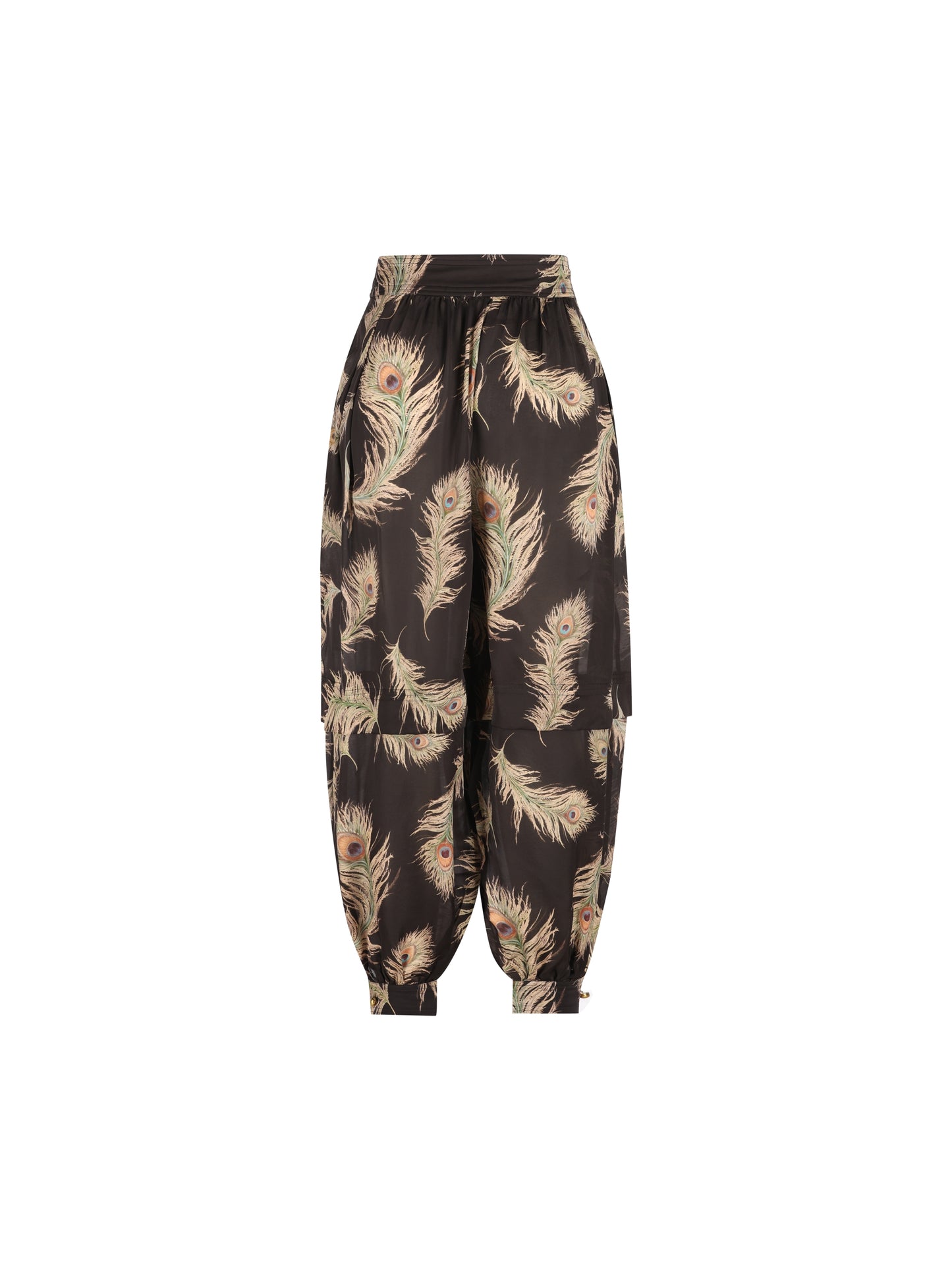 Pantalone in seta con stampa piume di pavone 4843PF261 BLKFEA ZIMMERMANN 