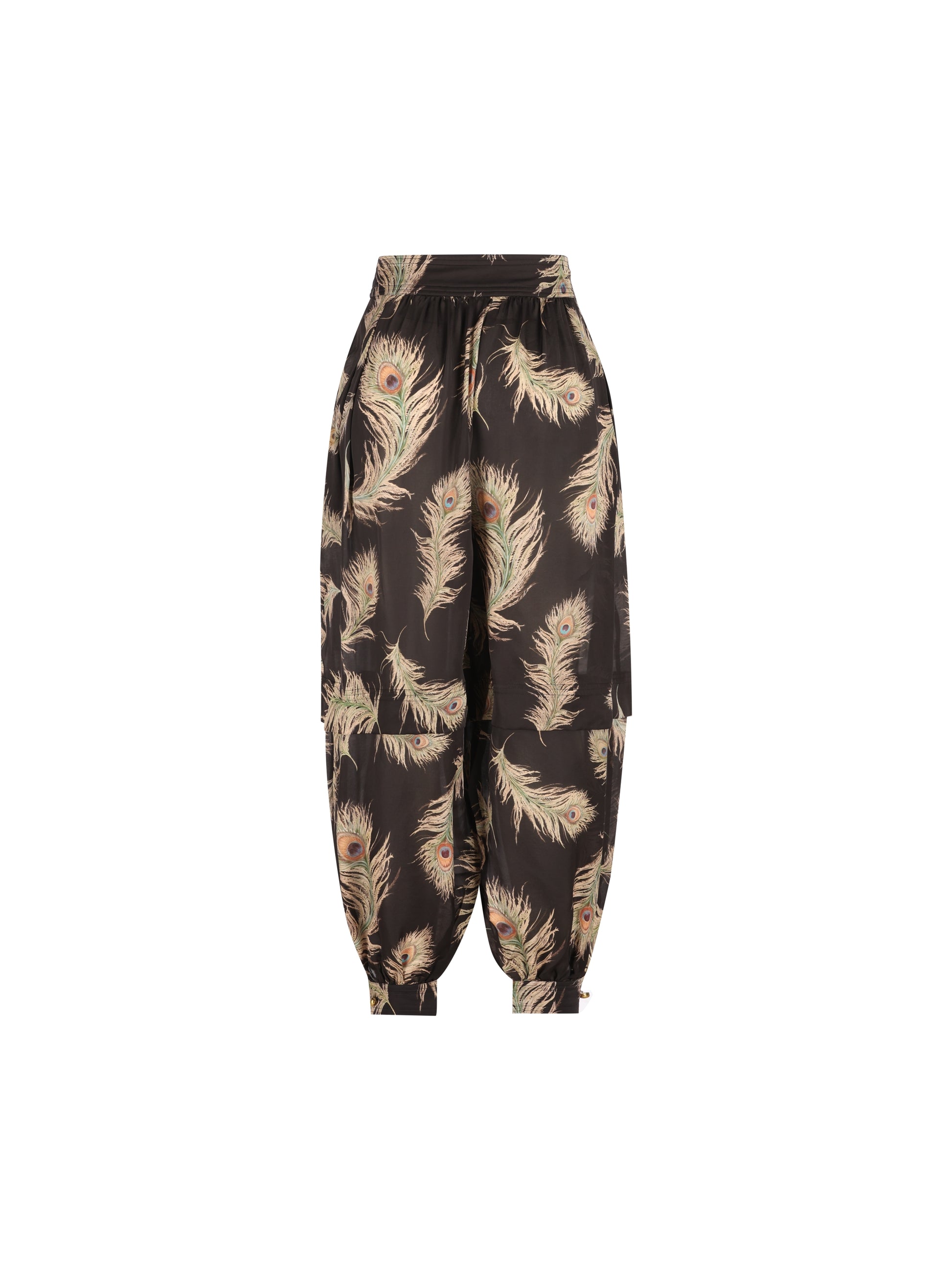 Pantalone in seta con stampa piume di pavone 4843PF261 BLKFEA ZIMMERMANN 