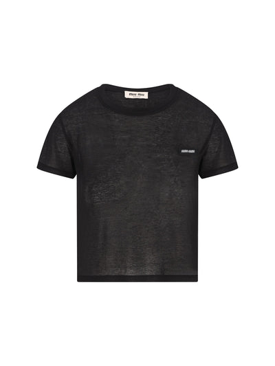 T-shirt aderente in jersey costina MJN466 133OF0002 MIU MIU 