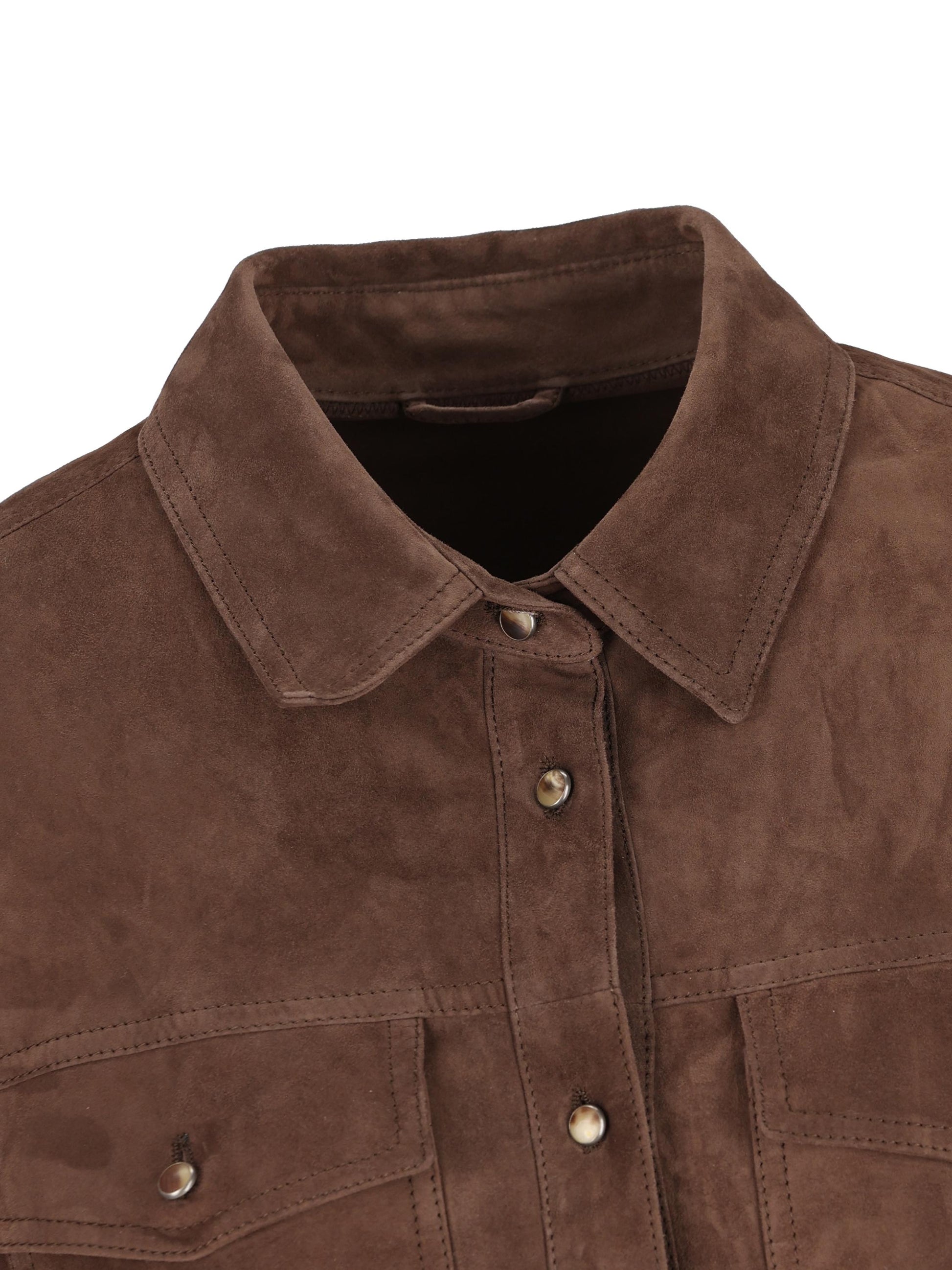 Abito chemisier in camoscio con monile MPCAL5337 C1129 BRUNELLO CUCINELLI 