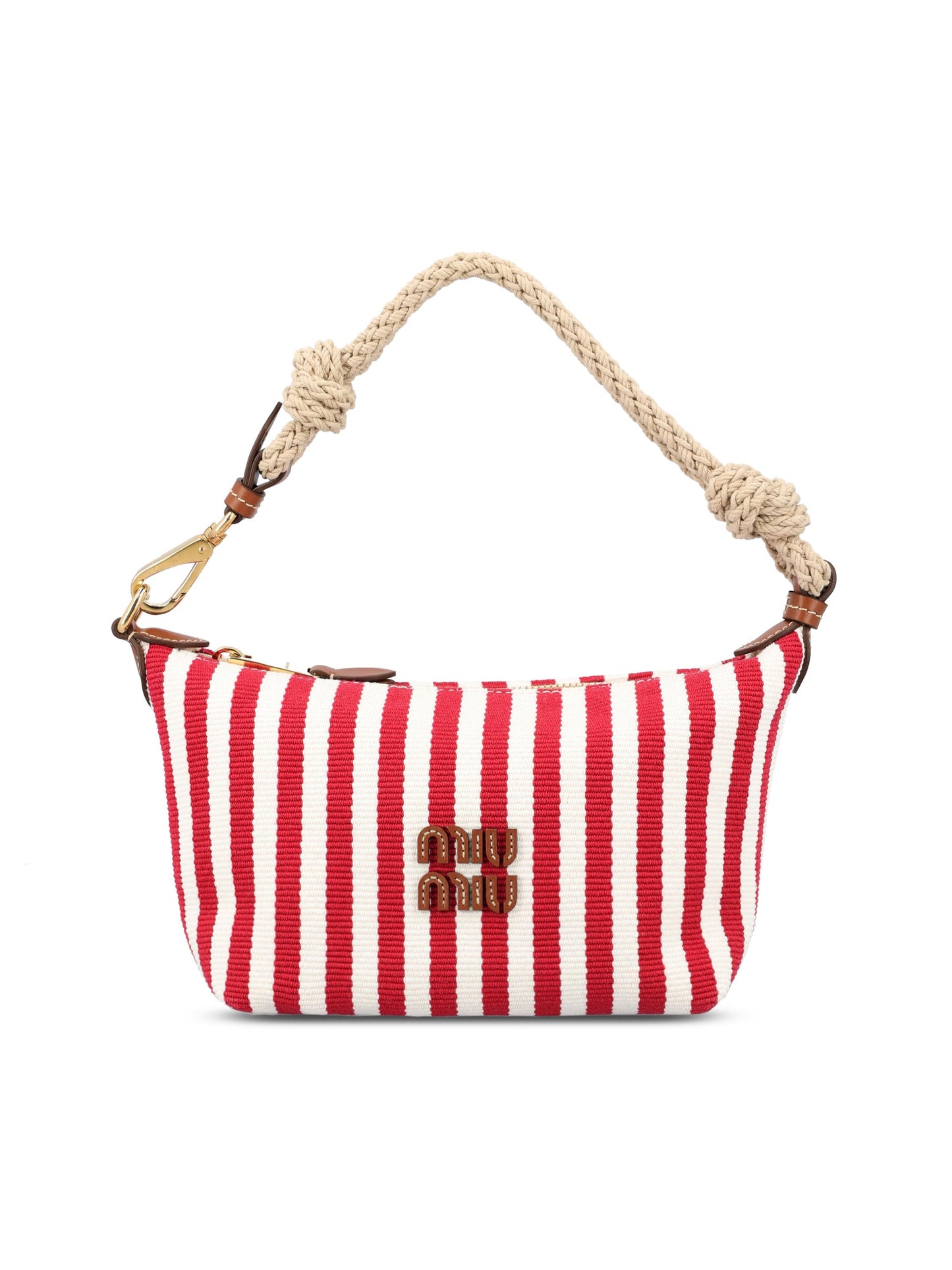 Pouch realizzata in cotone e pelle. 5NE841 2I0GF0ZIZ MIU MIU 