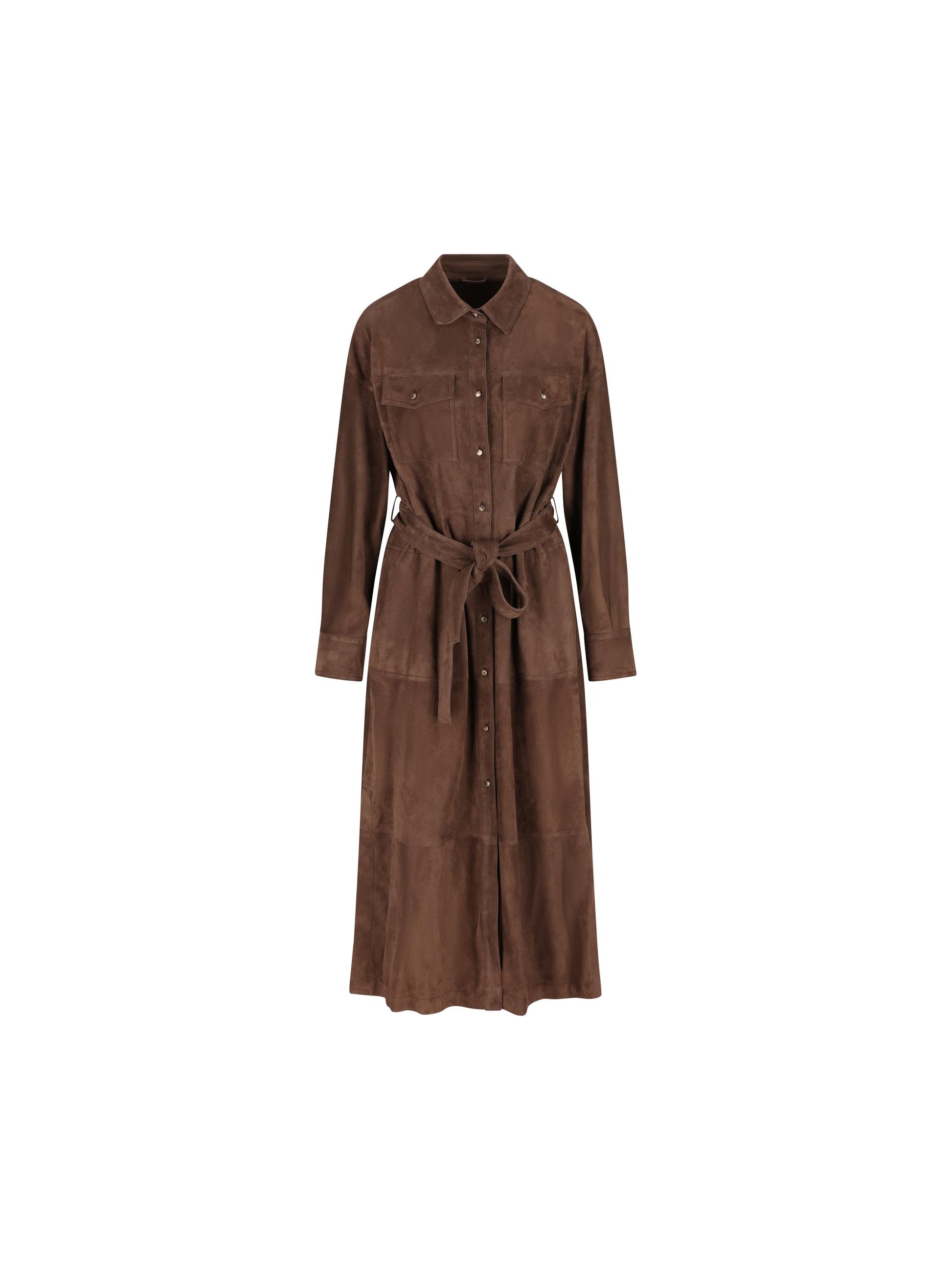 Abito chemisier in camoscio con monile MPCAL5337 C1129 BRUNELLO CUCINELLI 